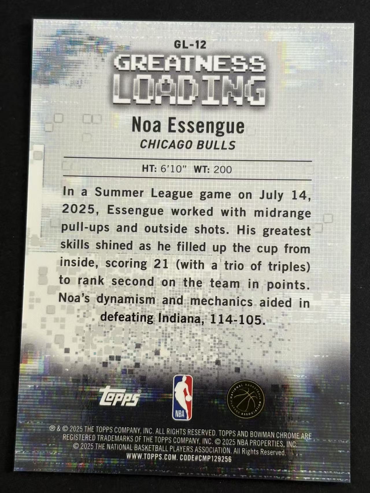 2025 Topps Bowman Noa Essengue RC 鲍曼 Chrome 埃森格 公牛 新秀年 62/125编 仅合并当日订单 卡品如图 【金叔 旋律】Y