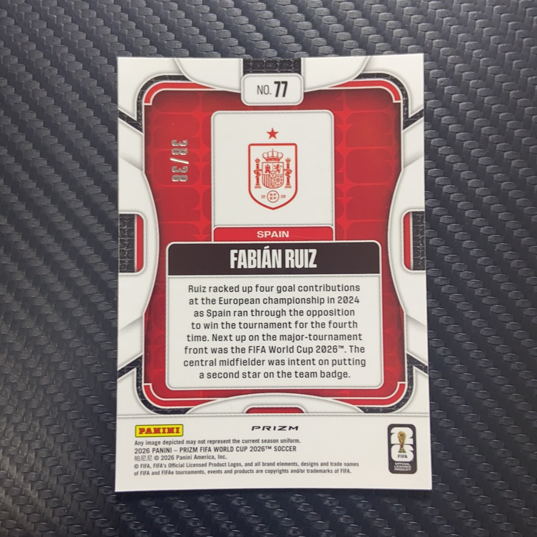 2026 Panini Prizm Fifa World Cup 只合并当天订单 卡品如图(一哥) Fabian Ruiz 世界杯PZ 西班牙 巴黎 法比安 鲁伊斯 蓝圈圈折 38/38编 尾编