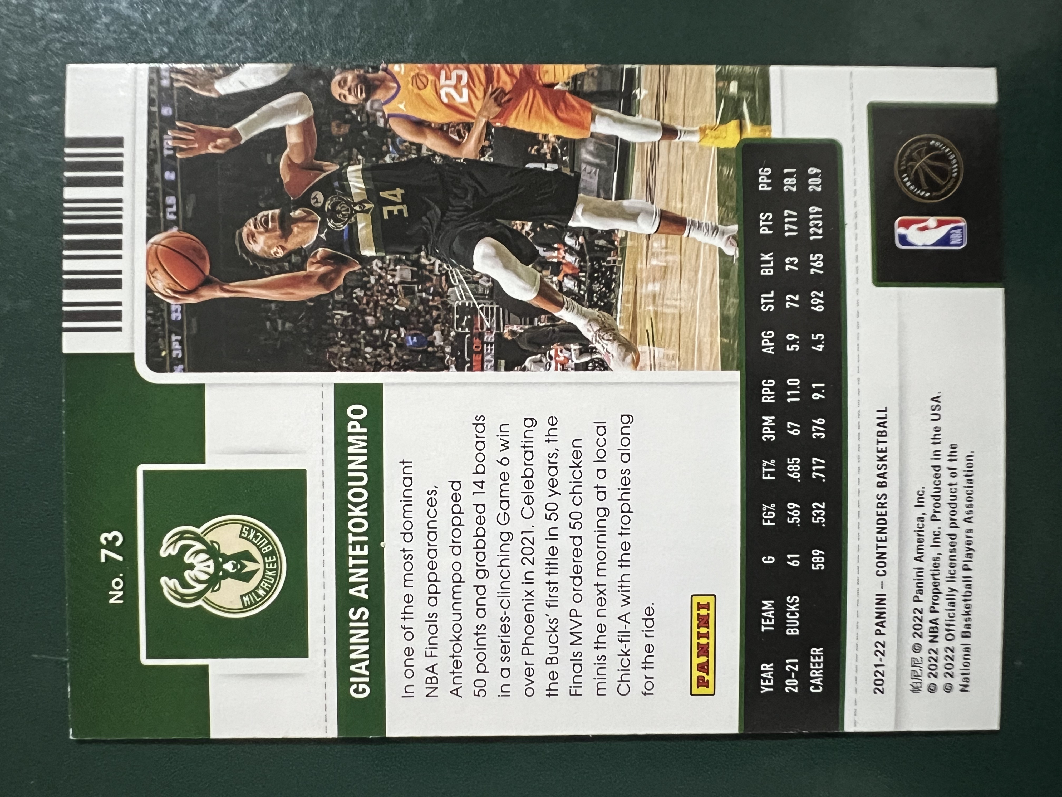 2021-22 Panini Contenders Giannis Antetokounmpo 扬尼斯 阿德托昆博 字母哥 球票 Base 收藏凑套 卡品如图 免费代拍