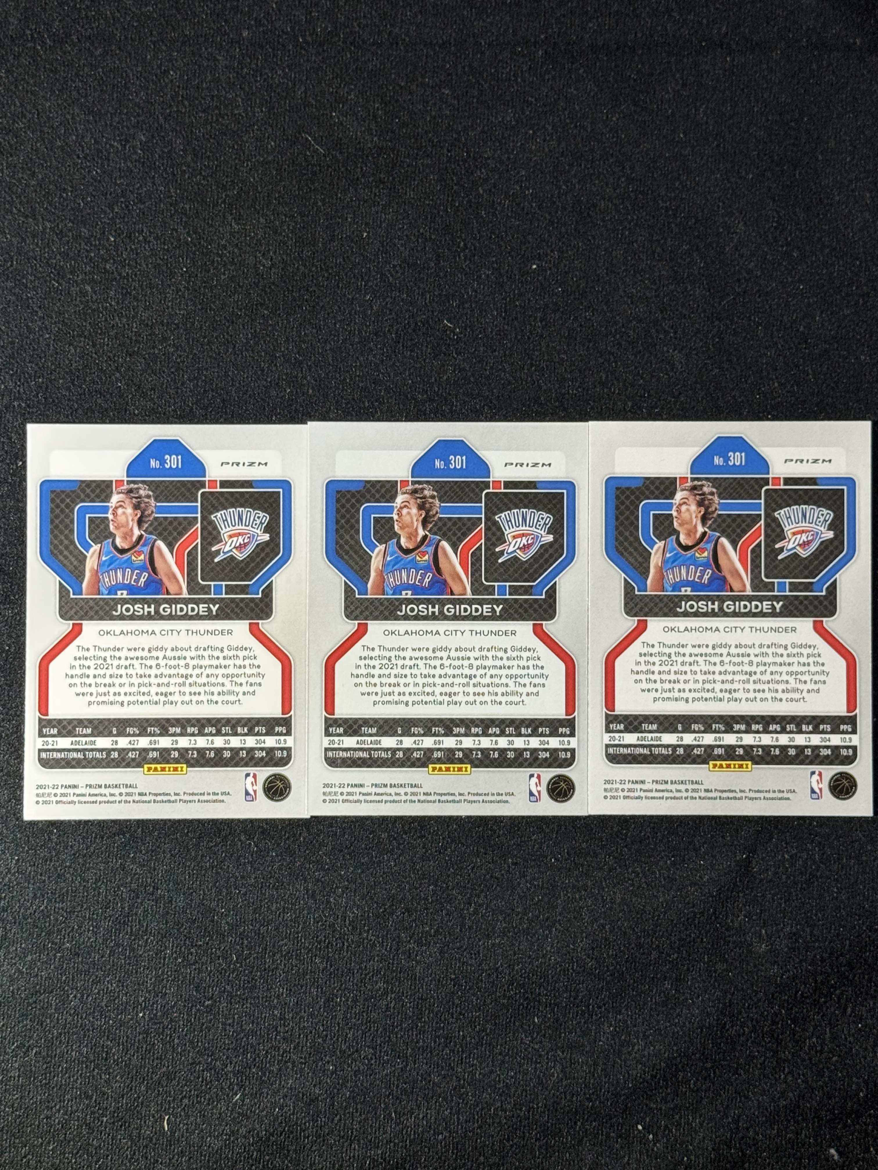 2021-22 Panini Prizm Josh Giddey RC 【扎克代卖】PZ 雷霆新秀 约什 吉迪 三色折 绿折 紫波纹工厂独占 小彩虹 瑕疵如图 投资必备