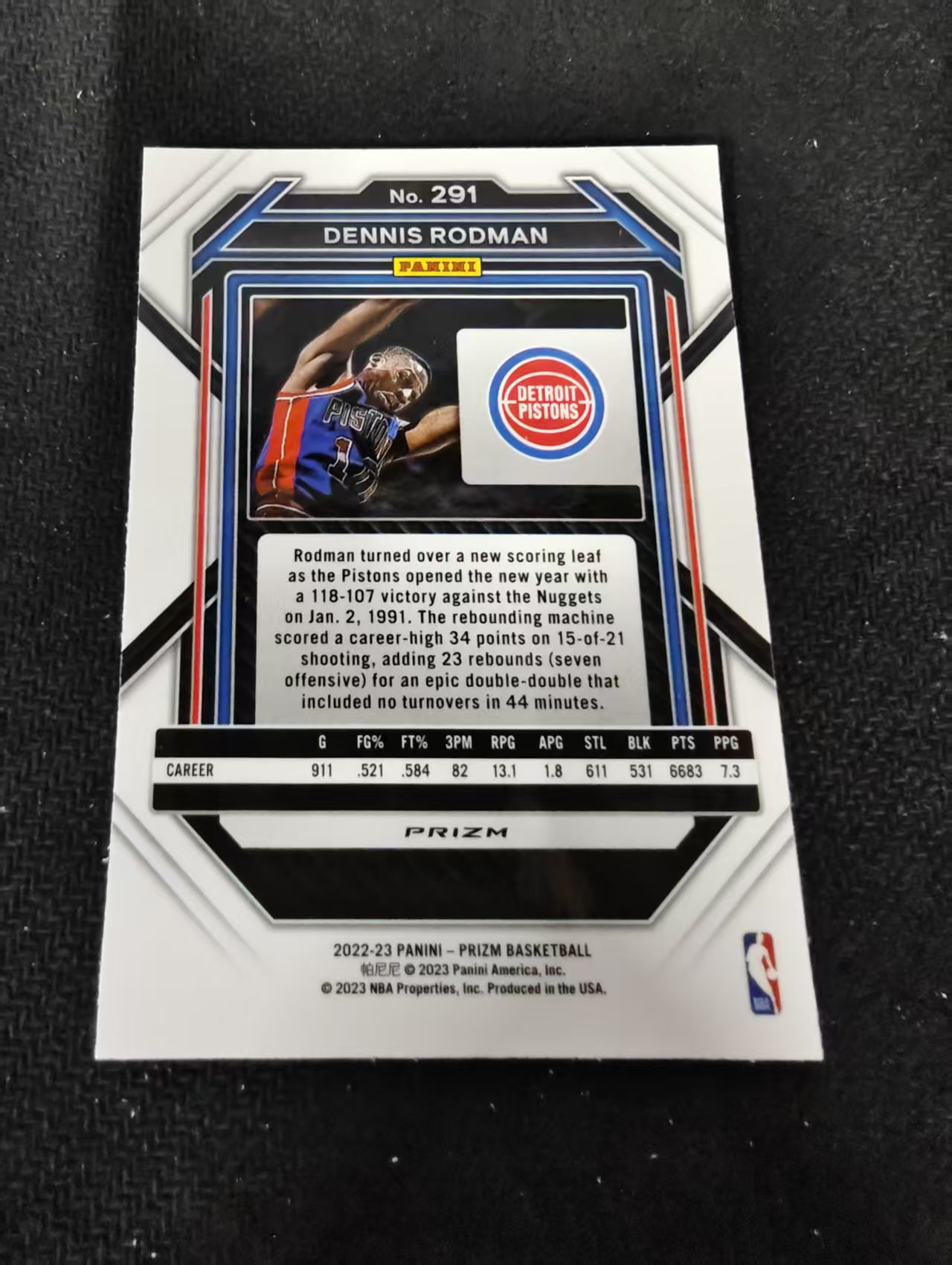 2022-23 Panini Prizm Dennis Rodman 丹尼斯 罗德曼 活塞 脉冲折 PZ 划痕 边角瑕疵 #291