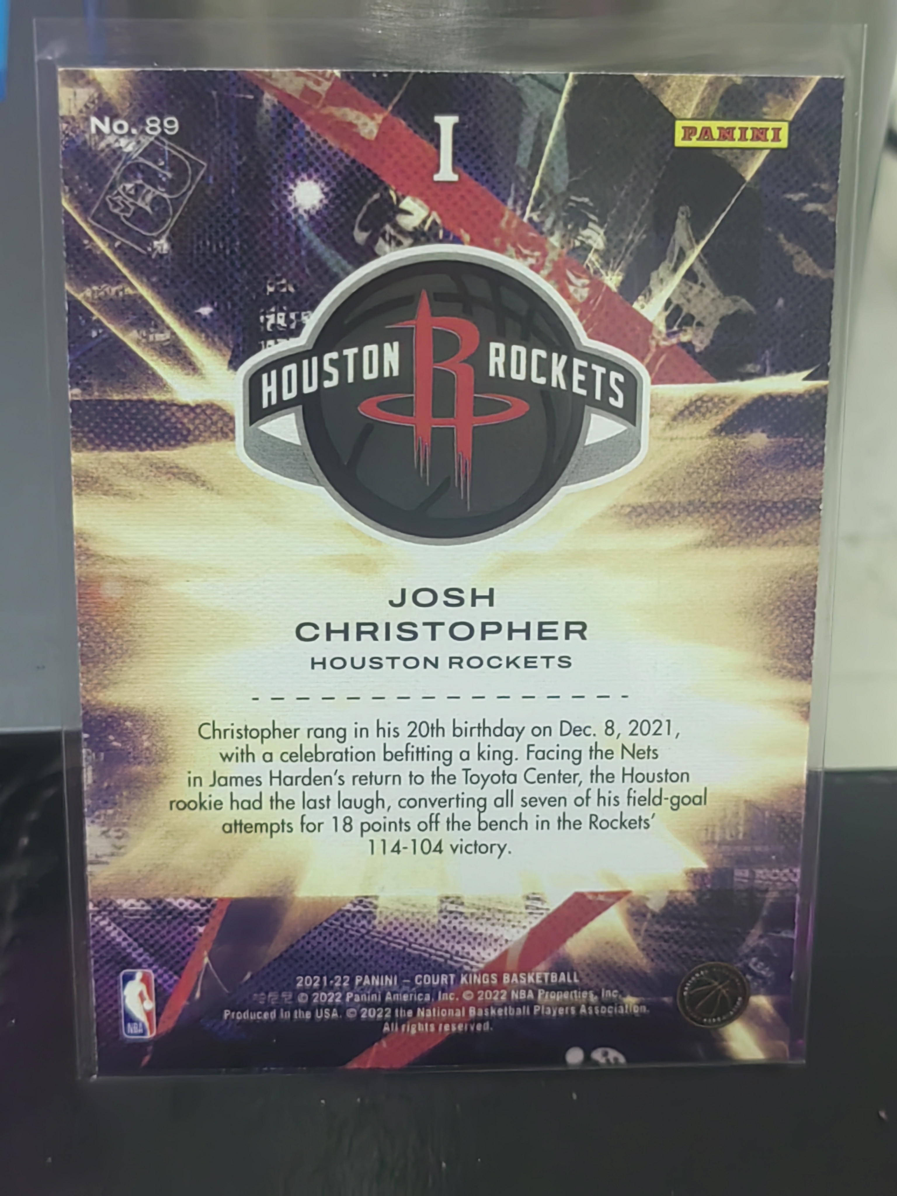 2021-22 Panini Court Kings Josh Christopher RC 油画 约什克里斯托弗 新秀 火箭 篮 白边白角 不保卡品 卡品如图