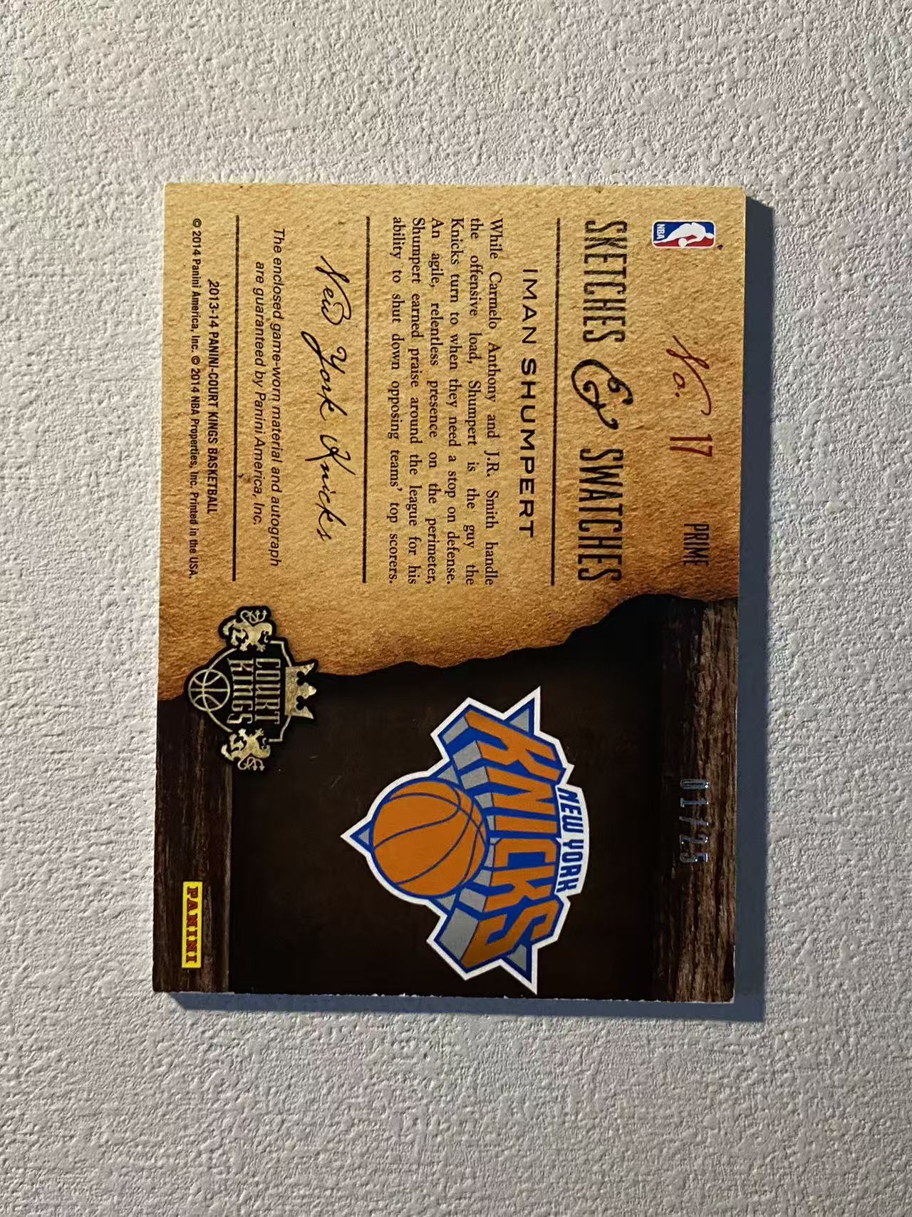 2013-14 Panini Court Kings Iman Shumpert 油画 尼克斯 香波特 01/25编 首编 低编 rja 签字 球衣 物料 收藏必备 相当于1of1