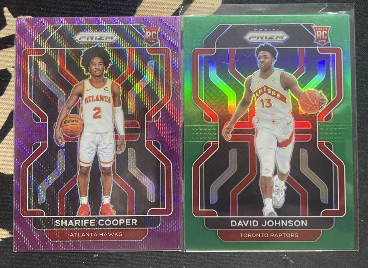 2021-22 Panini Prizm Sharife Cooper 沙里费·库珀 老鹰 紫波纹 波纹折 大卫·约翰逊 猛龙 rc 新秀年 绿折 折射 2张 打包 凑套 值得收藏 (猴子卡社)