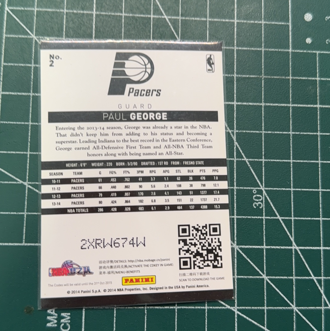 2014-15 Panini Americana Paul George S.p.a.保罗乔治 泡椒 PG 折射特卡 银折 闪卡 镭射卡 精美选图 十年老卡 绝版卡 稀有大比例