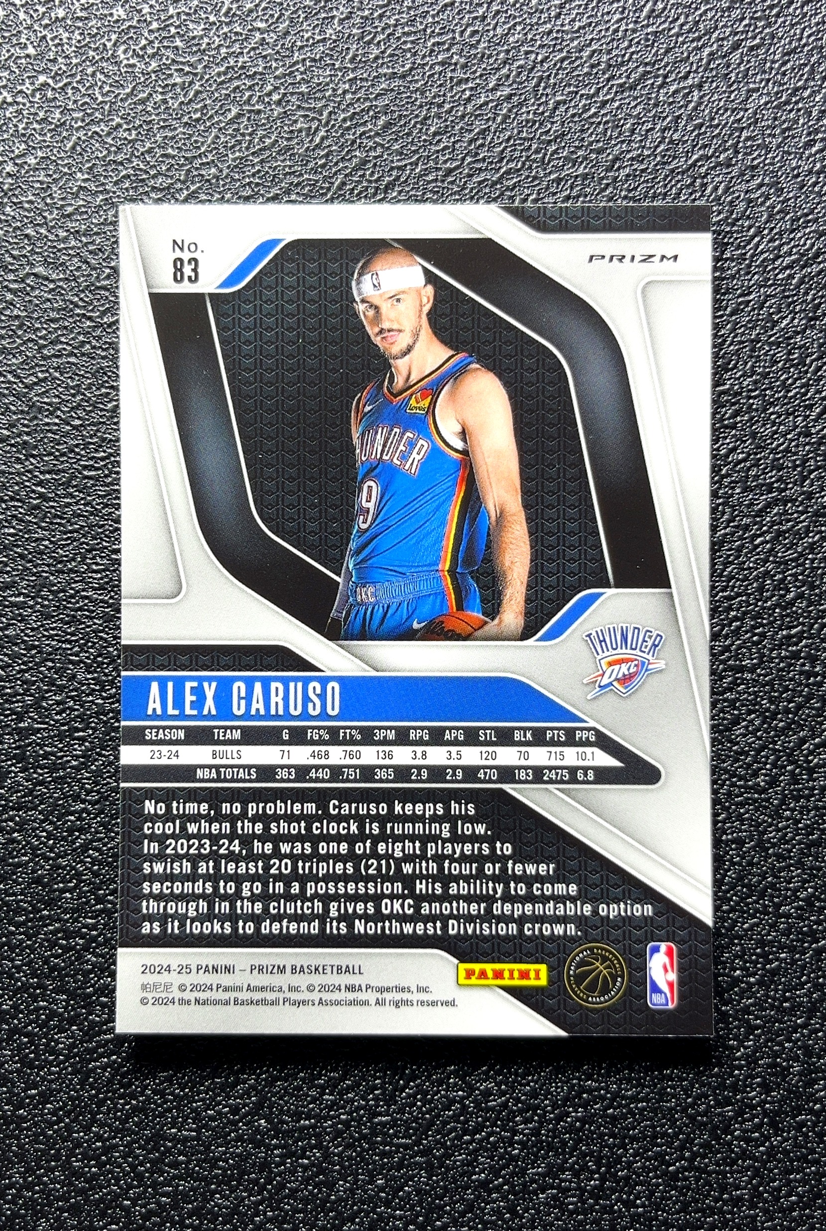 【小白1%代卖】2024-25 Panini Prizm Alex Caruso 亚历克斯·卡鲁索 银折 折射 卡品如图 高价值 #83 Oklahoma City Thunder 0712