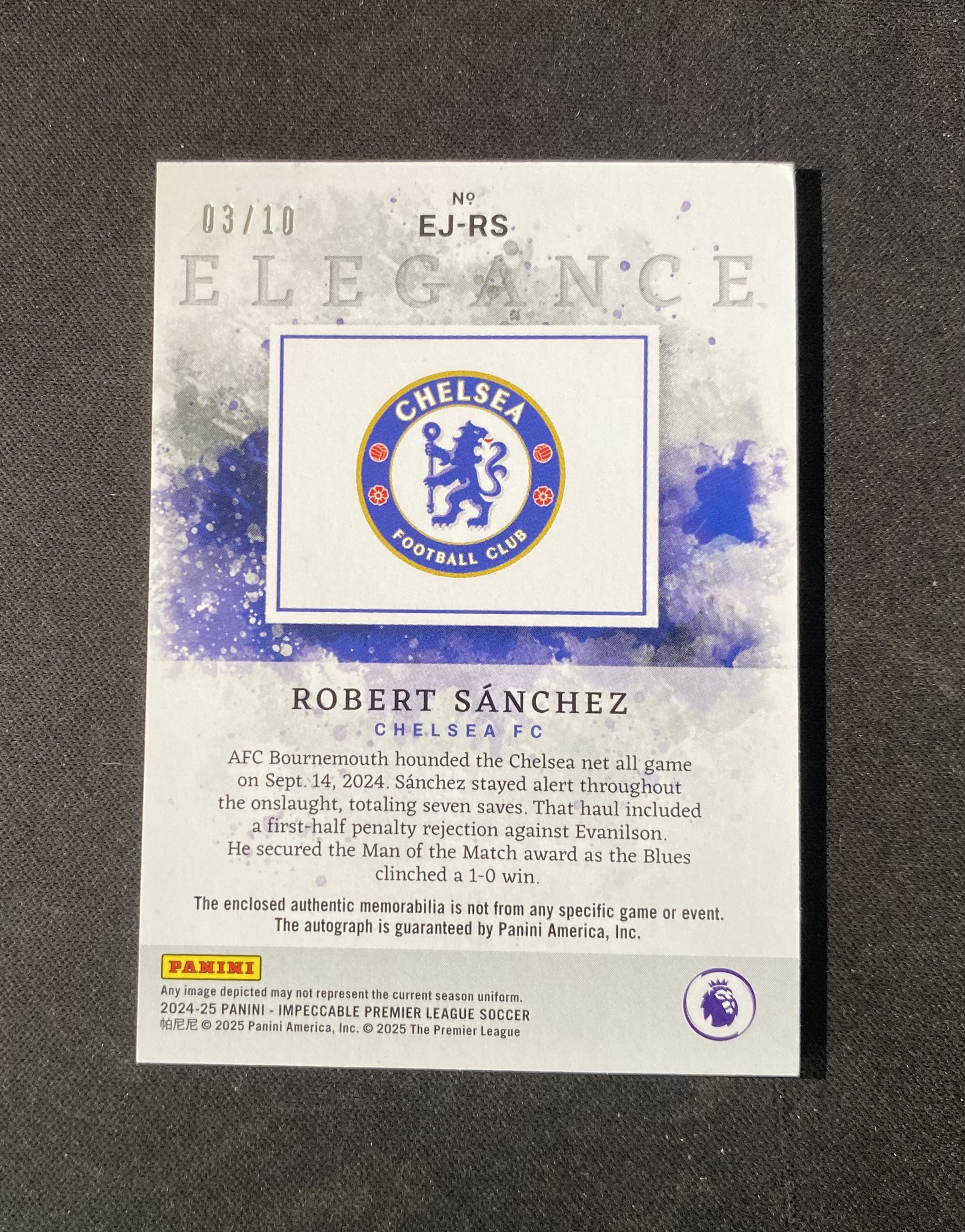 2024-25 Panini Impeccable Robert Sánchez 【来拆波卡】英超 小真金 切尔西 罗伯特 桑切斯 球衣 签字 红平行 10编 牛牛爸