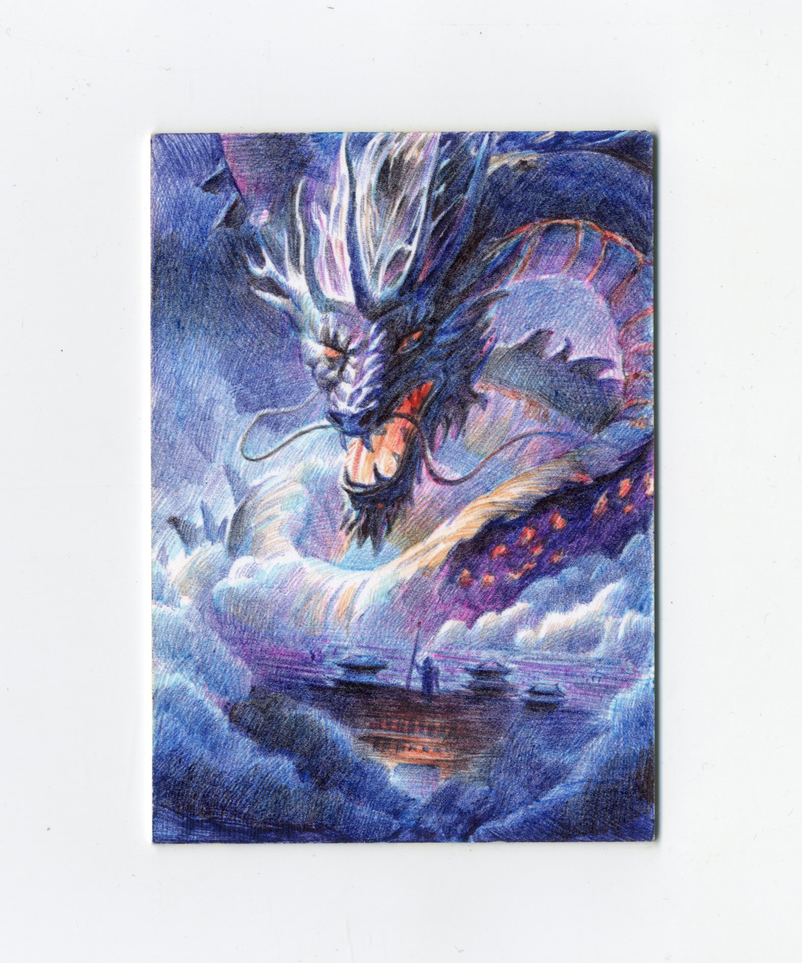 【Jackie杰基拍卖】多维印象工作室 圆珠笔画 龙 手绘卡 1/1 画师:寒冰(灯塔)