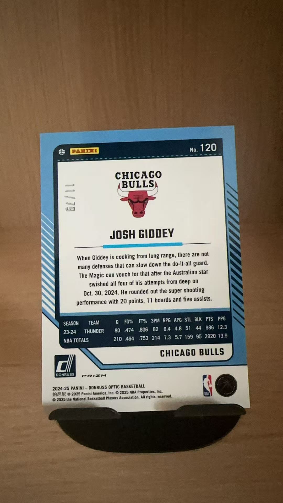 2024-25 Panini Donruss Optic Josh Giddey #120杜蕾斯 公牛 约什 基迪 吉迪 粉镭射线折 折射 79编 瑕疵看图