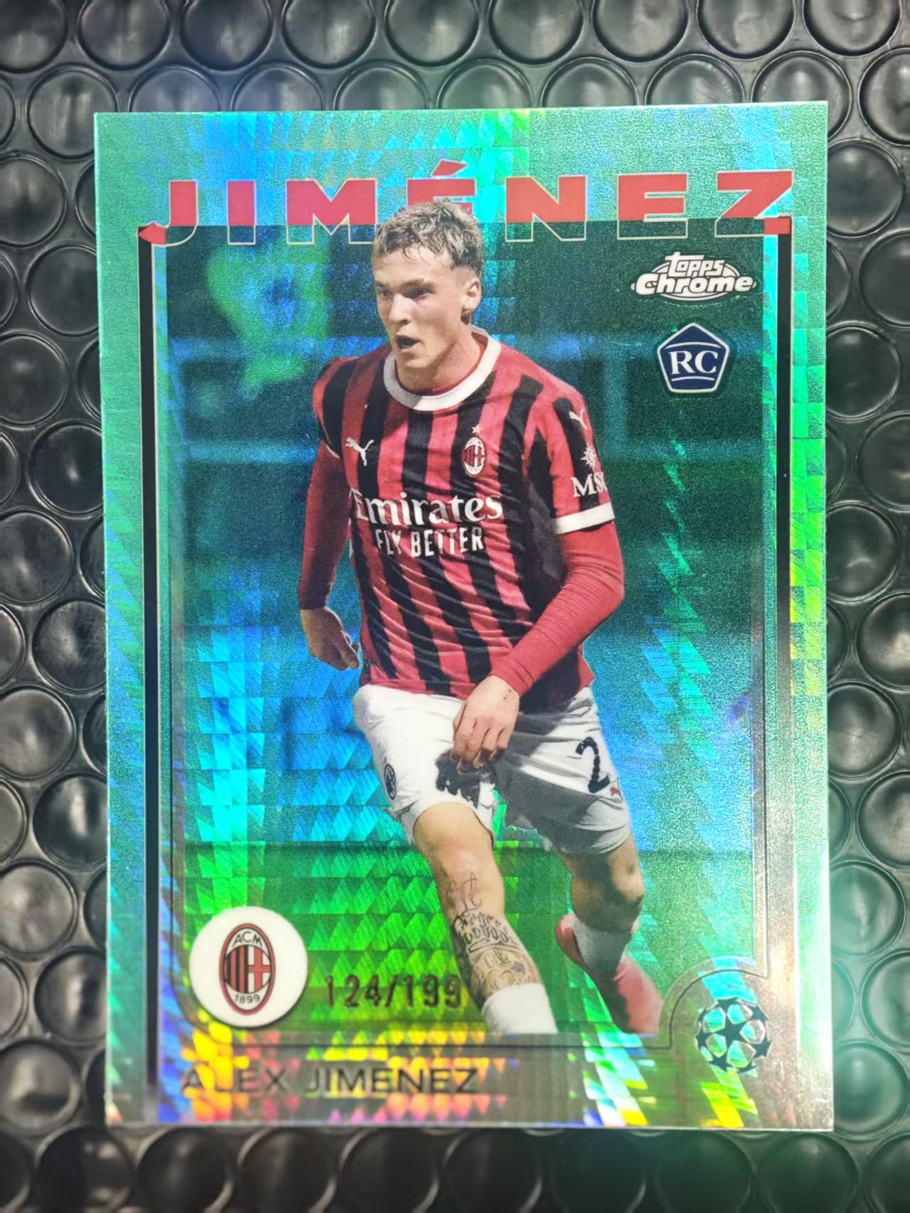 2025 Topps Chrome Alex Jimenez RC 欧冠TC AC米兰 RC新秀 亚历克斯 吉梅内斯 希门尼斯 124/199编 青棱镜折 折射 卡如图【原地起飞卡社】jia11.6