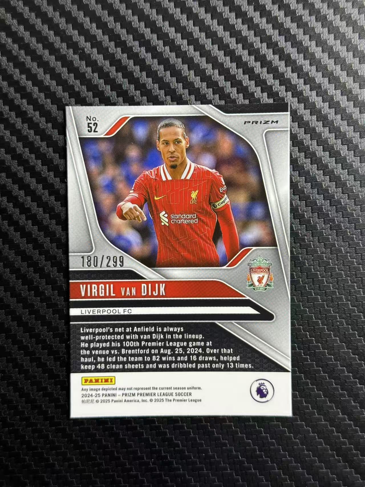 2024-25 Panini Prizm Virgil van Dijk 范戴克 埃因霍温 荷兰 利物浦 180、299编 蓝折 折射 英超 PZ 卡品如图 拍前看描述