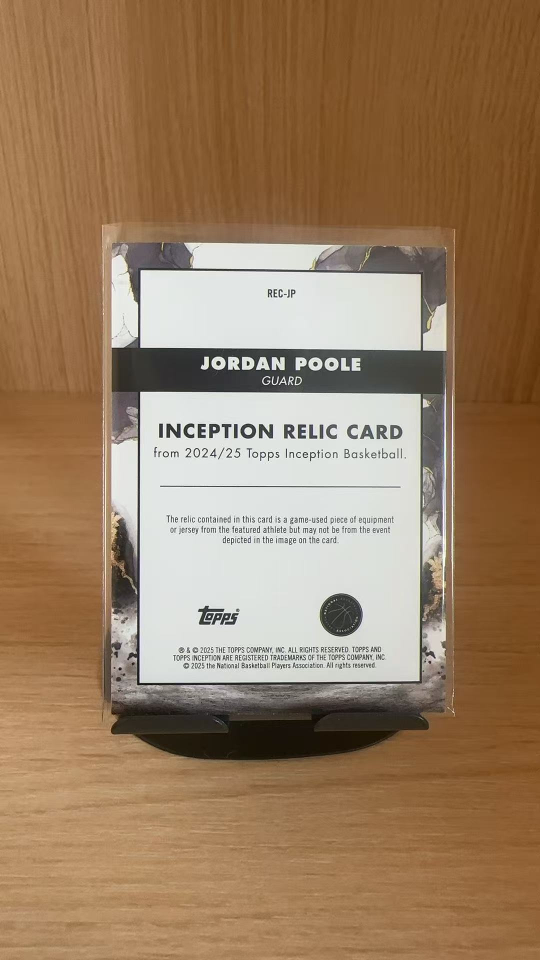 2025 Topps Inception Jordan Poole #REC-JP盗梦 乔丹普尔 GU小窗物料 球衣 卡品如图