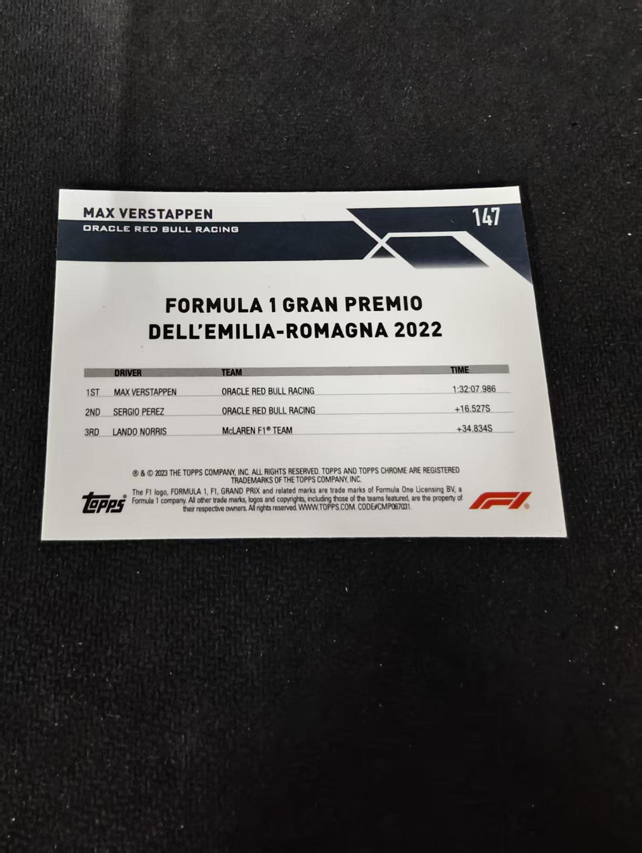 2023 Topps Chrome F1 Max Verstappen 维斯塔潘 红牛 划痕 边角瑕疵 #147