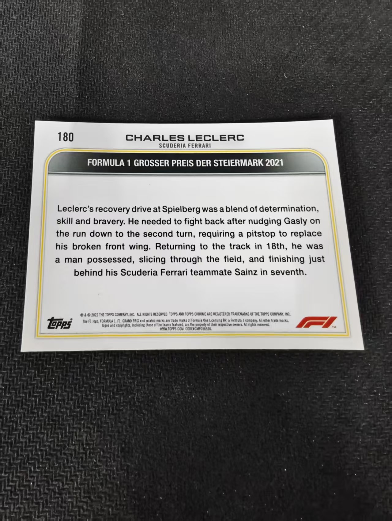 2022 Topps Chrome F1 Charles Leclerc 勒克莱尔 法拉利车队 划痕 边角瑕疵#180