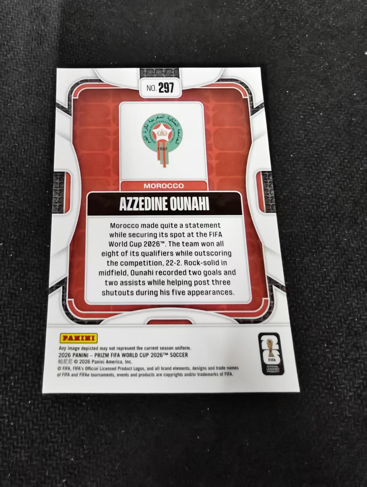 2026 Panini World Cup Prizm Azzedine Ounahi 欧纳希 马赛 摩洛哥 赫罗纳 PZ世界杯 划痕 边角瑕疵#297