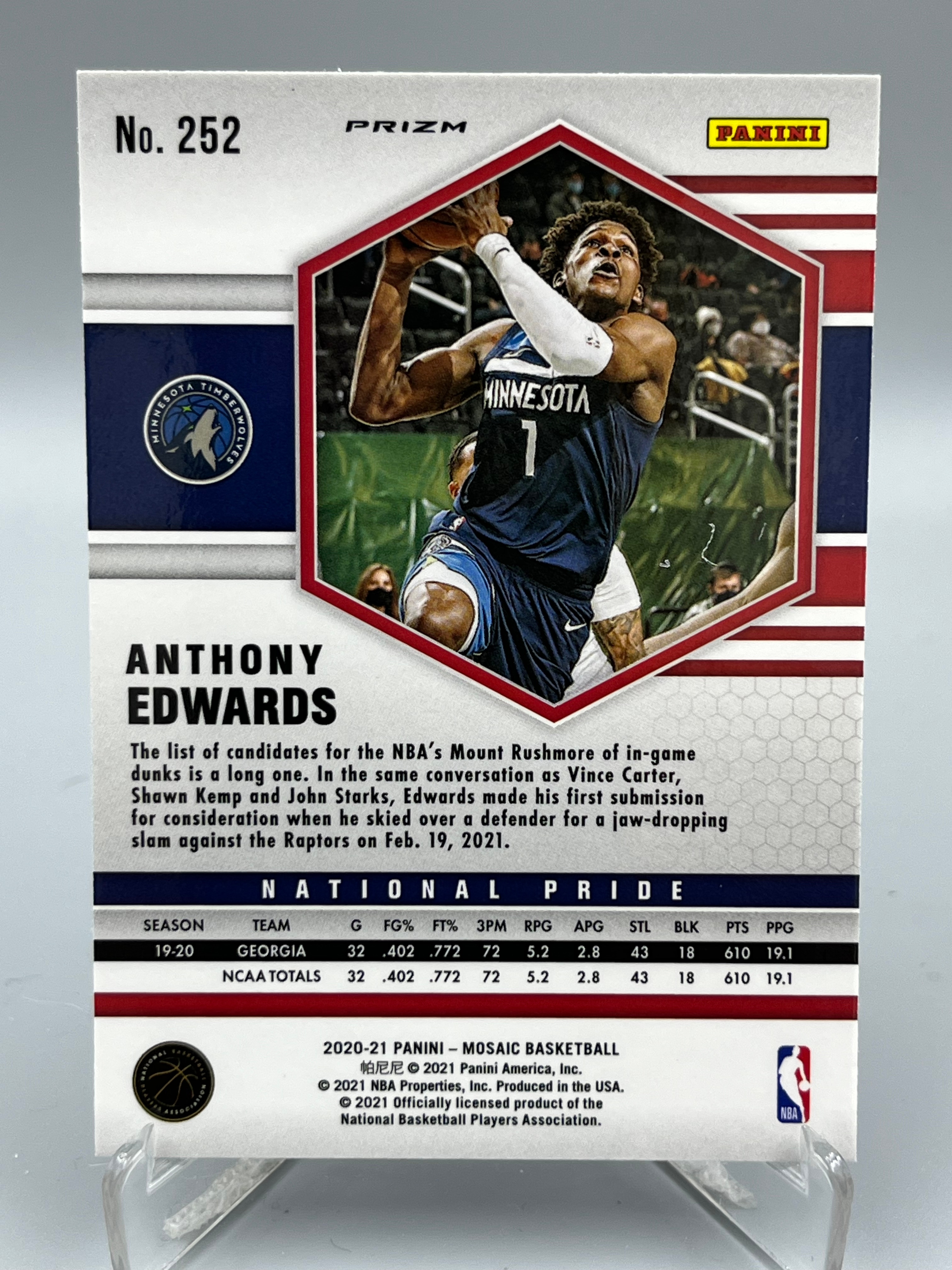 2020-21 Panini Mosaic Anthony Edwards RC NBA 马赛克系列 安东尼 爱德华兹 粉马赛克折 国家荣耀特卡 森林狼队 凑套 收藏必备【暴富 巧儿】y