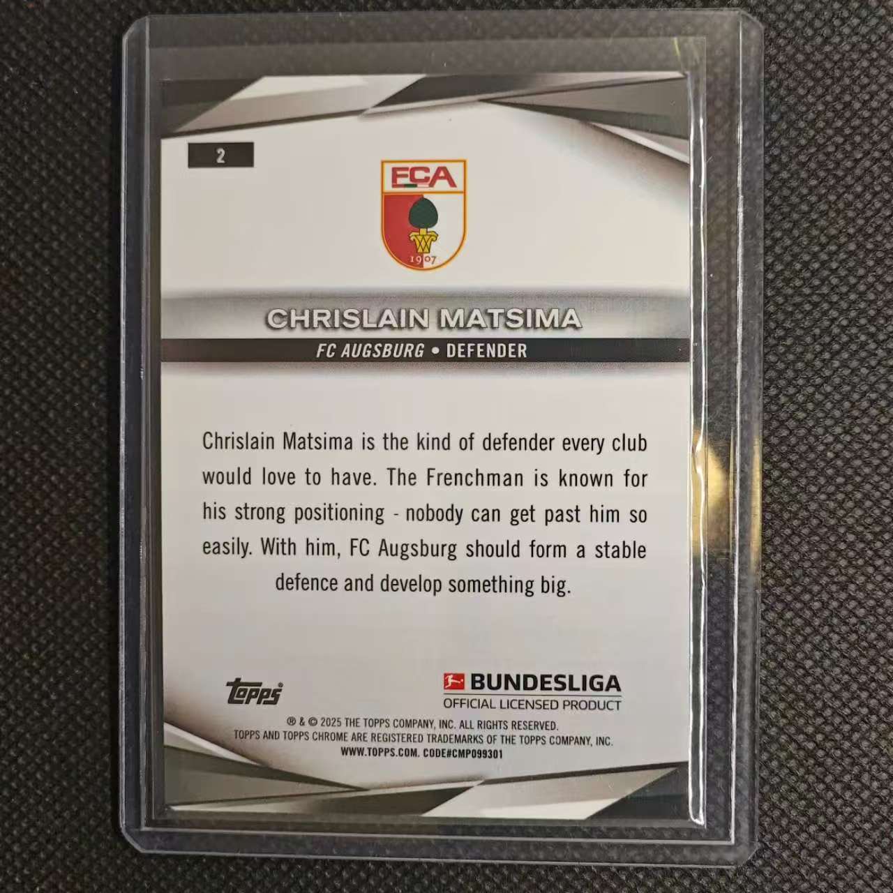 2025 Topps Chrome Chrislain Matsima 团长#德甲 蓝宝石 奥格斯堡 马齐马 马西马 99编 绿碎冰折 折射 不保卡品细节看图