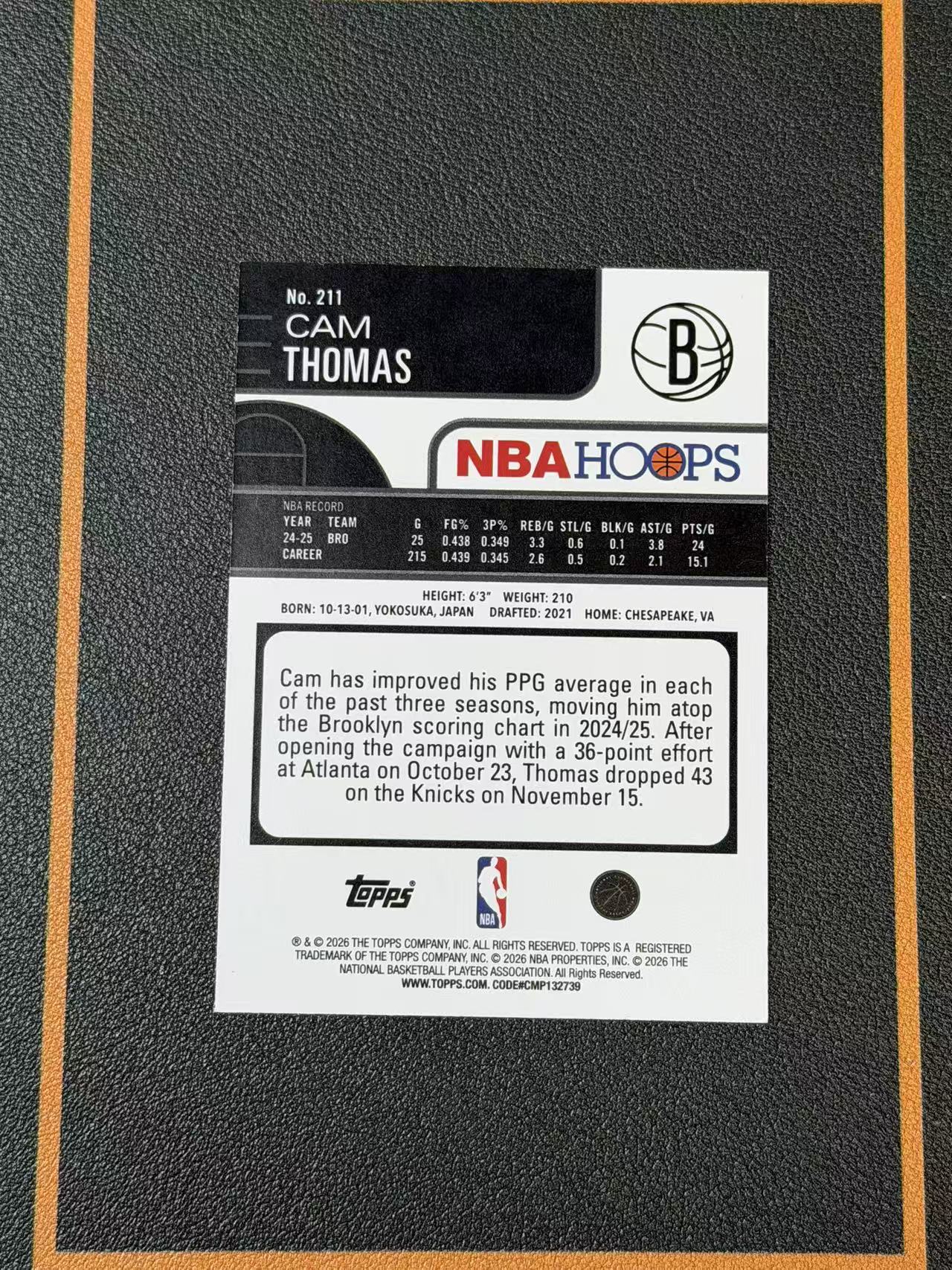 【Ai拍卖】2025-26 Topps Hoops Cam Thomas 卡姆 托马斯 小火车 3/5编 红折 低编 折射 布鲁克林篮网 卡品如图 65-大雨