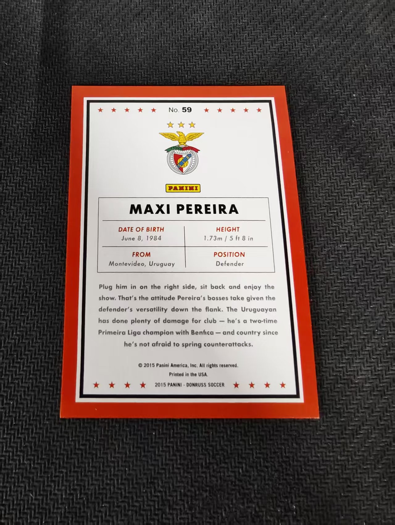 【可合并,不累计】2015 Panini Donruss Maxi Pereira 本菲卡 乌拉圭马克西 佩雷拉 杜蕾斯 299编 边角微瑕