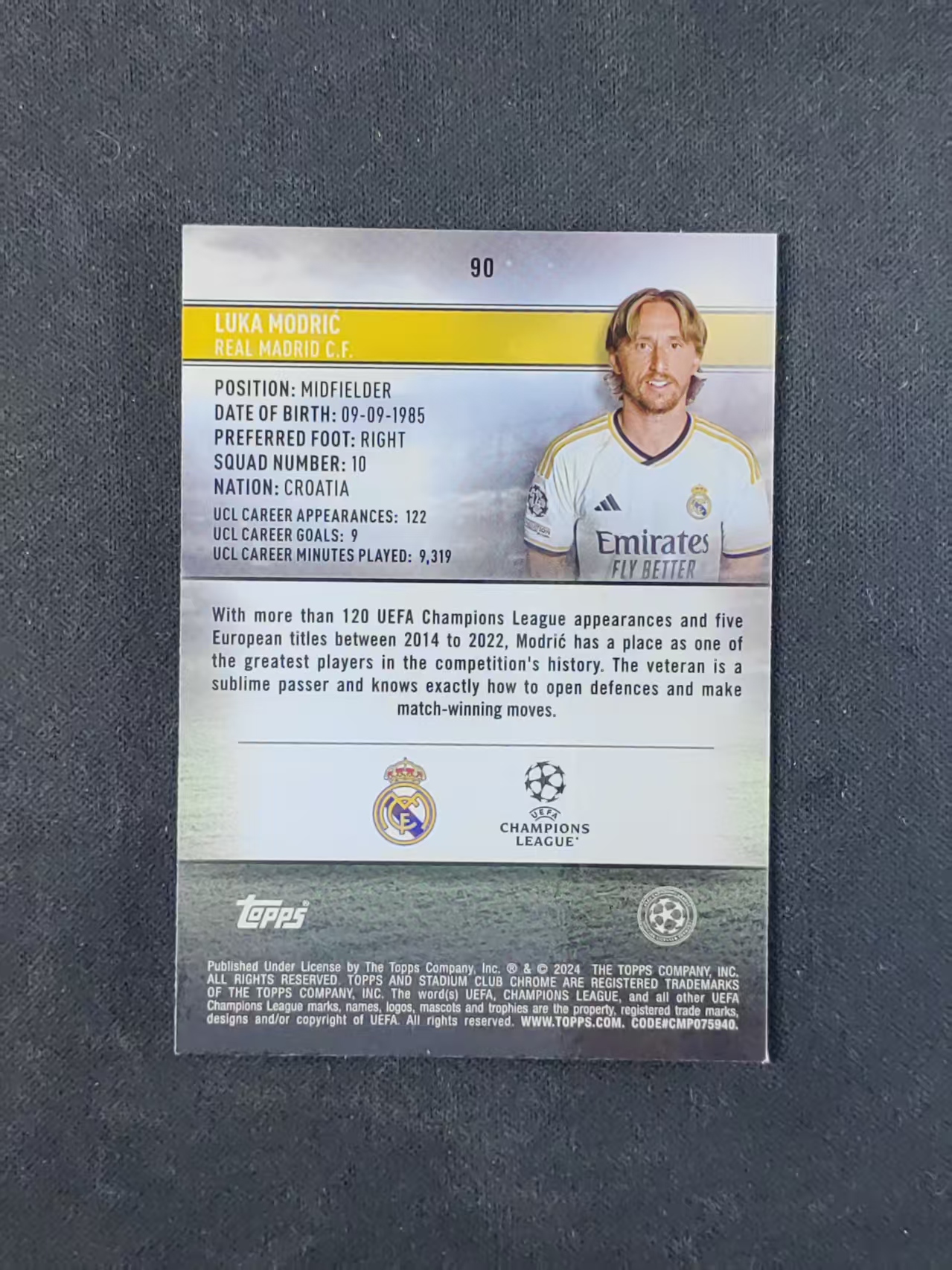 2024 Topps Stadium Club Luka Modric 【林林拍卖吹c王】竞技场系列 欧冠 皇家马德里 皇马 莫德里奇 078/175编 蓝折
