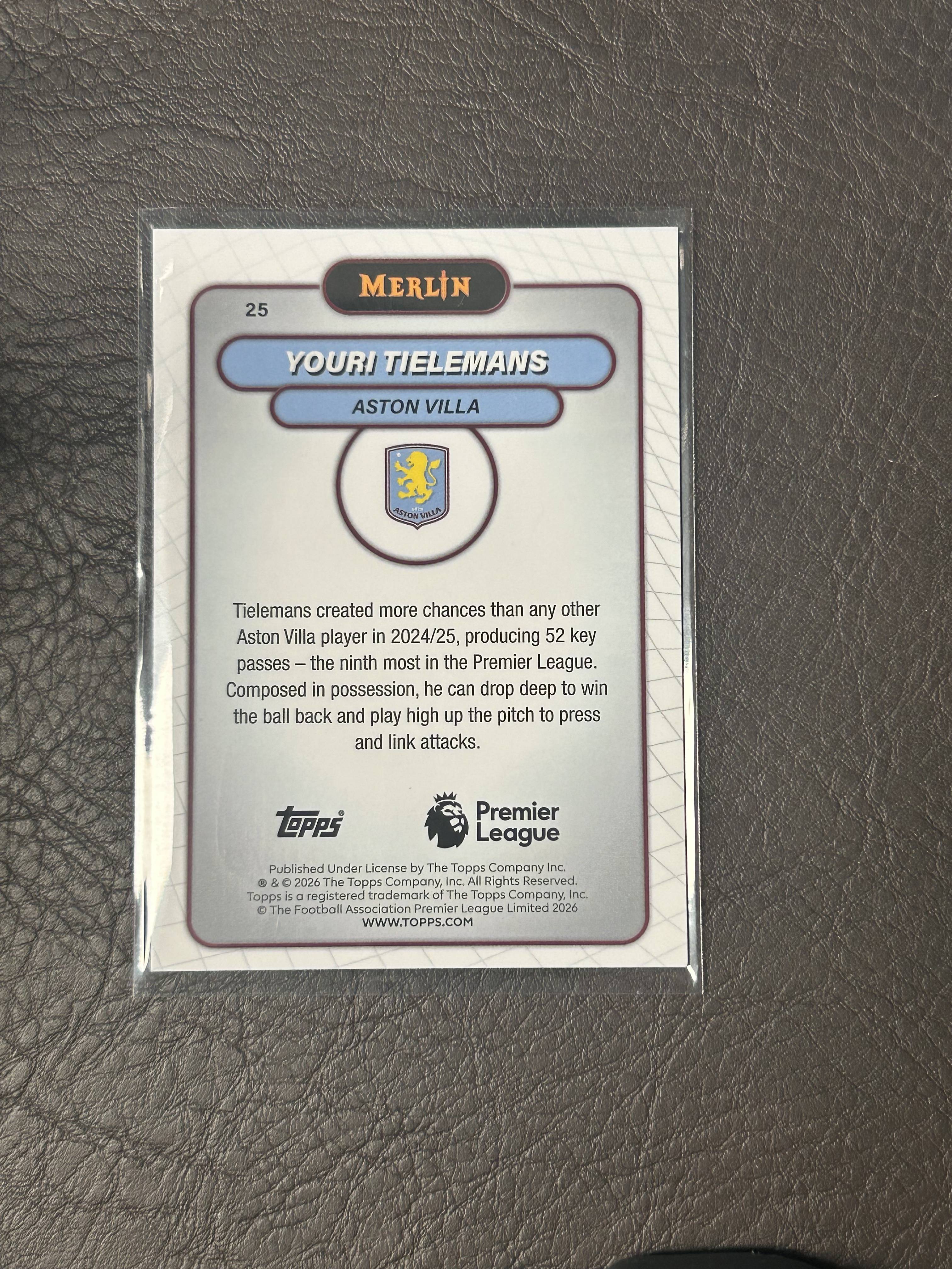 2026 Topps Merlin Youri Tielemans #25 比利时 阿斯顿维拉 蒂勒曼斯 英超 梅林 粉折 /250编