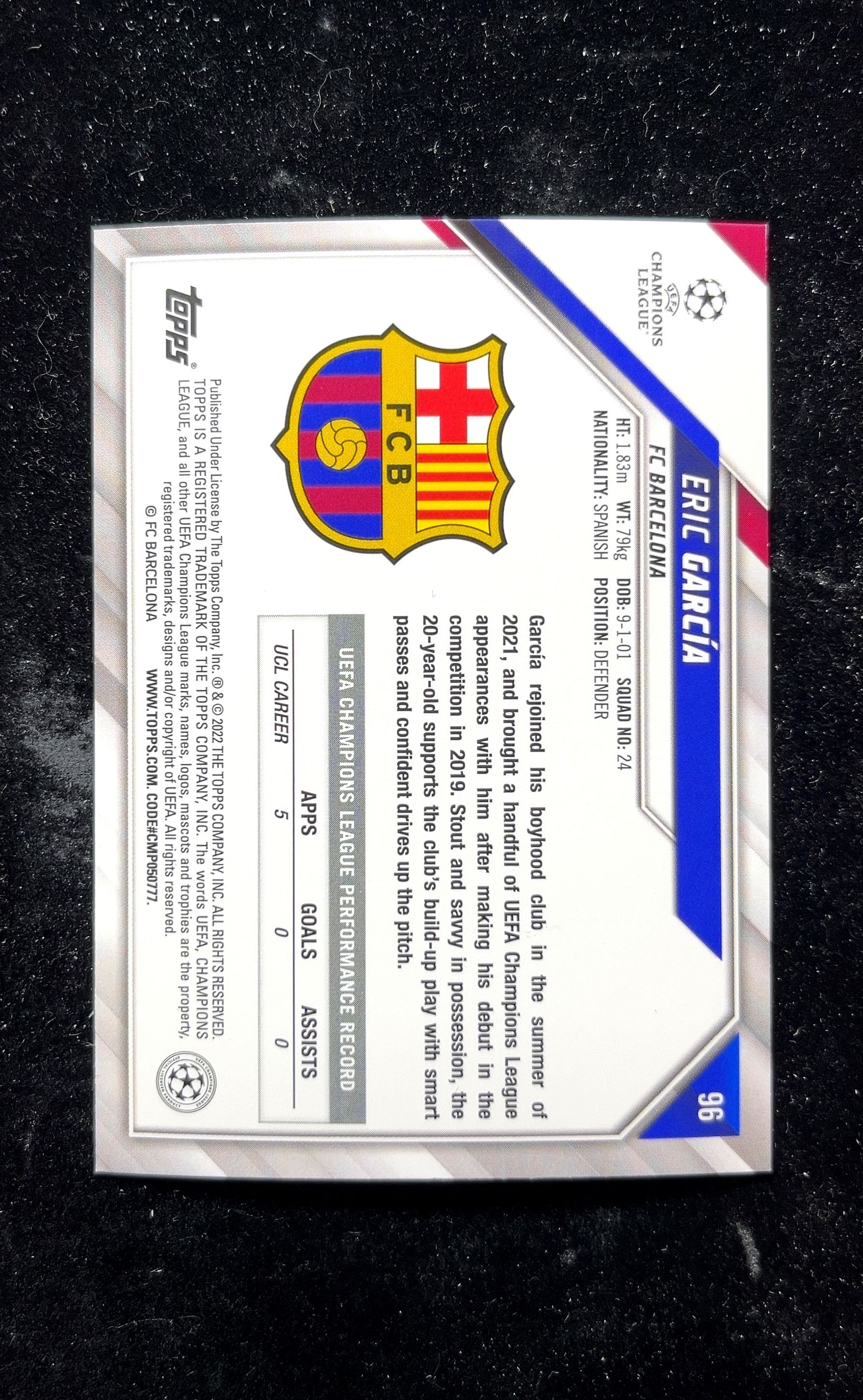 【小白1%代卖】Topps Eric Garcia 埃里克·加西亚 银足球折 折射 新秀 RC 卡品如图 高价值 #96 FC Barcelona 巴塞罗那足球俱乐部 0625