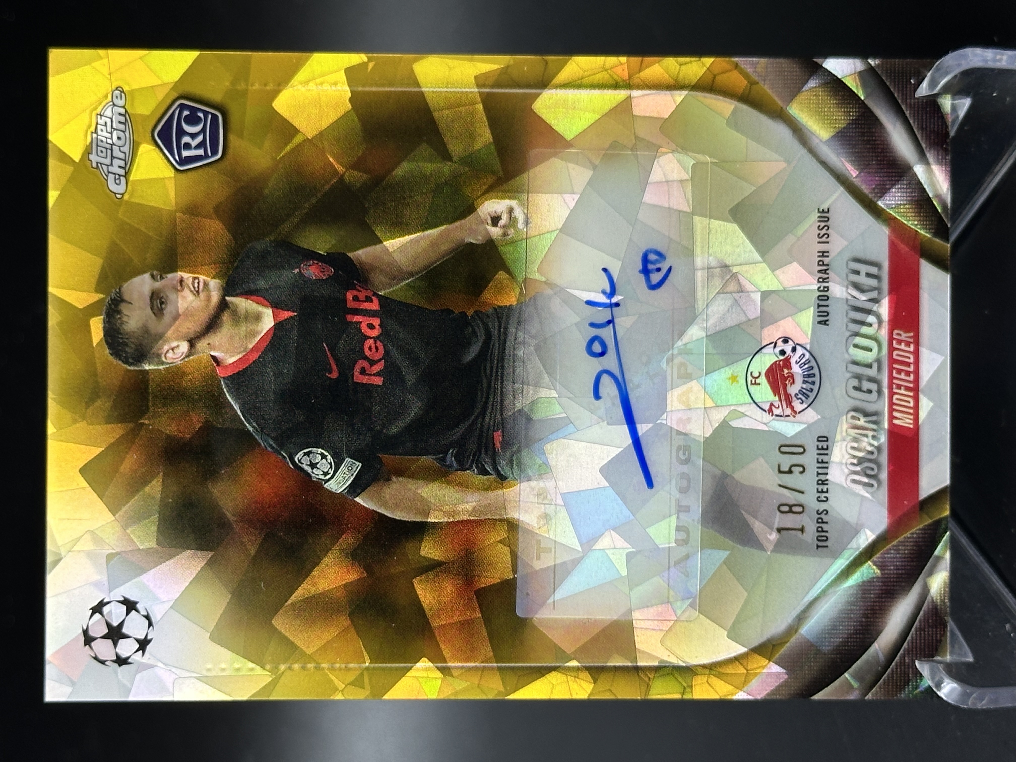 2024-25 Topps Chrome Oscar Gloukh 【小黄拍卖】欧冠 蓝宝石 格卢克 萨尔茨堡红牛 金碎冰折 签字 新秀 rc 18/50编「cook」