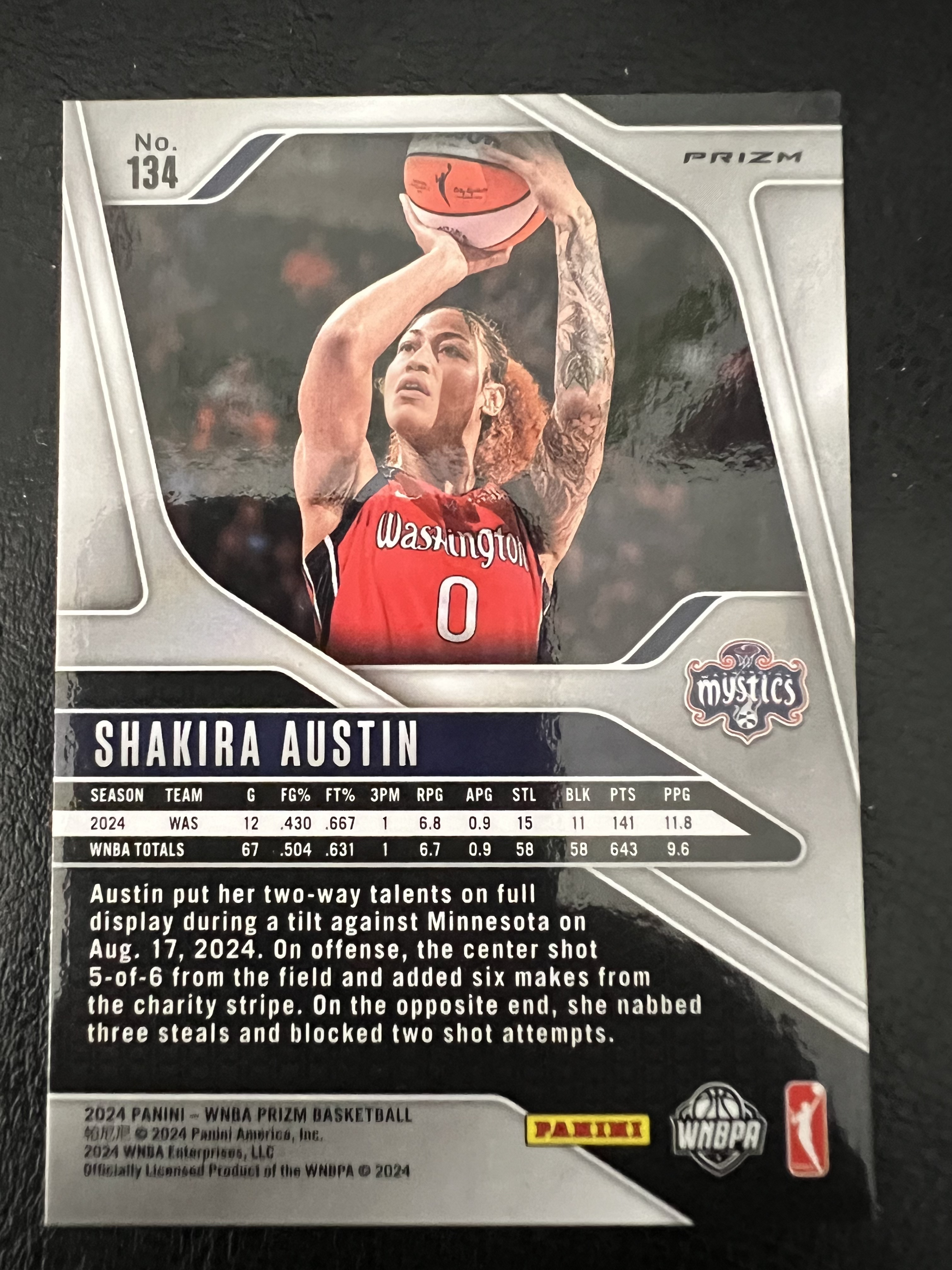 2024 Panini WNBA Prizm shakira austin 女篮 夏奇拉 奥斯汀 华盛顿神秘人 折射 BASE 完美收藏 卡品如图
