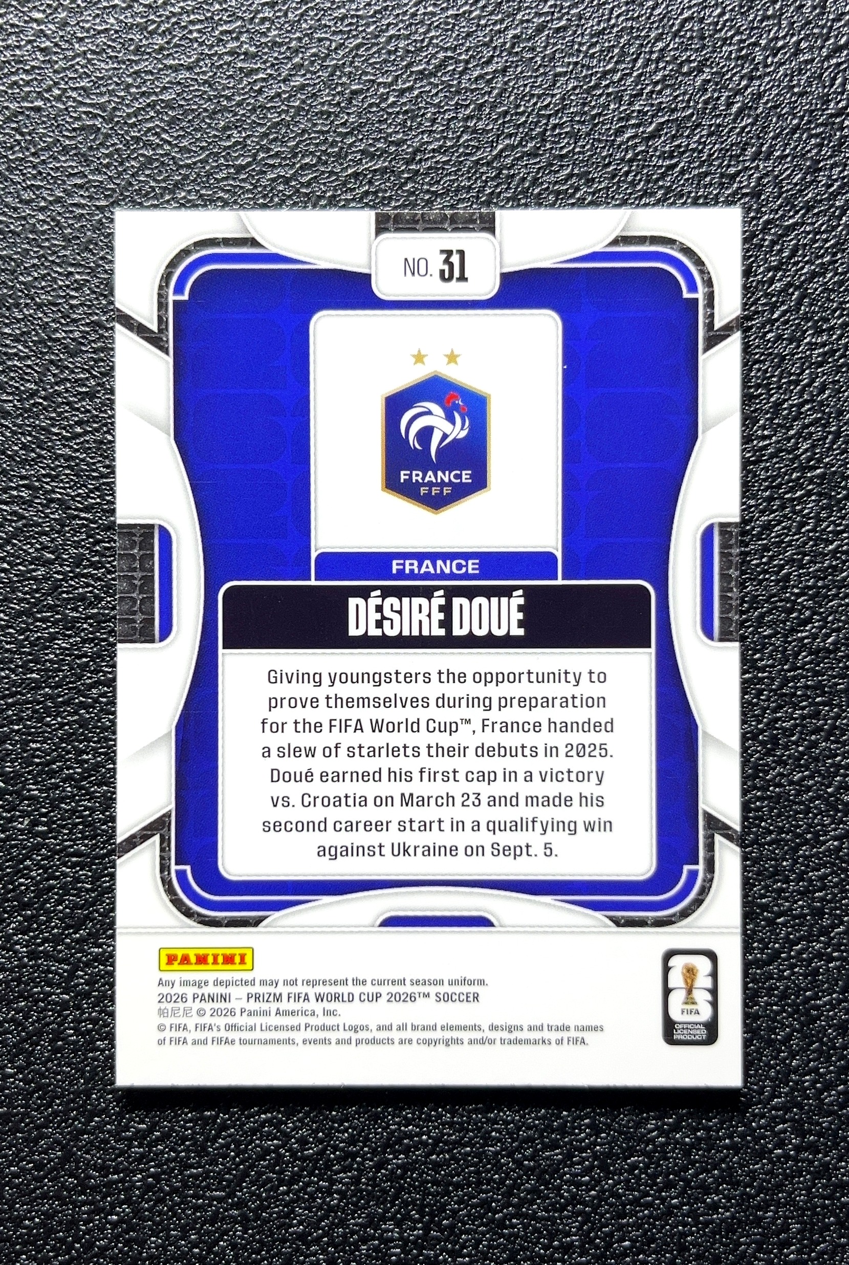 【小白1%代卖】2026 Panini Prizm Désiré Doué 德西雷·杜埃 新秀 RC 卡品如图 高价值 #31 FRANCE 法国 0808