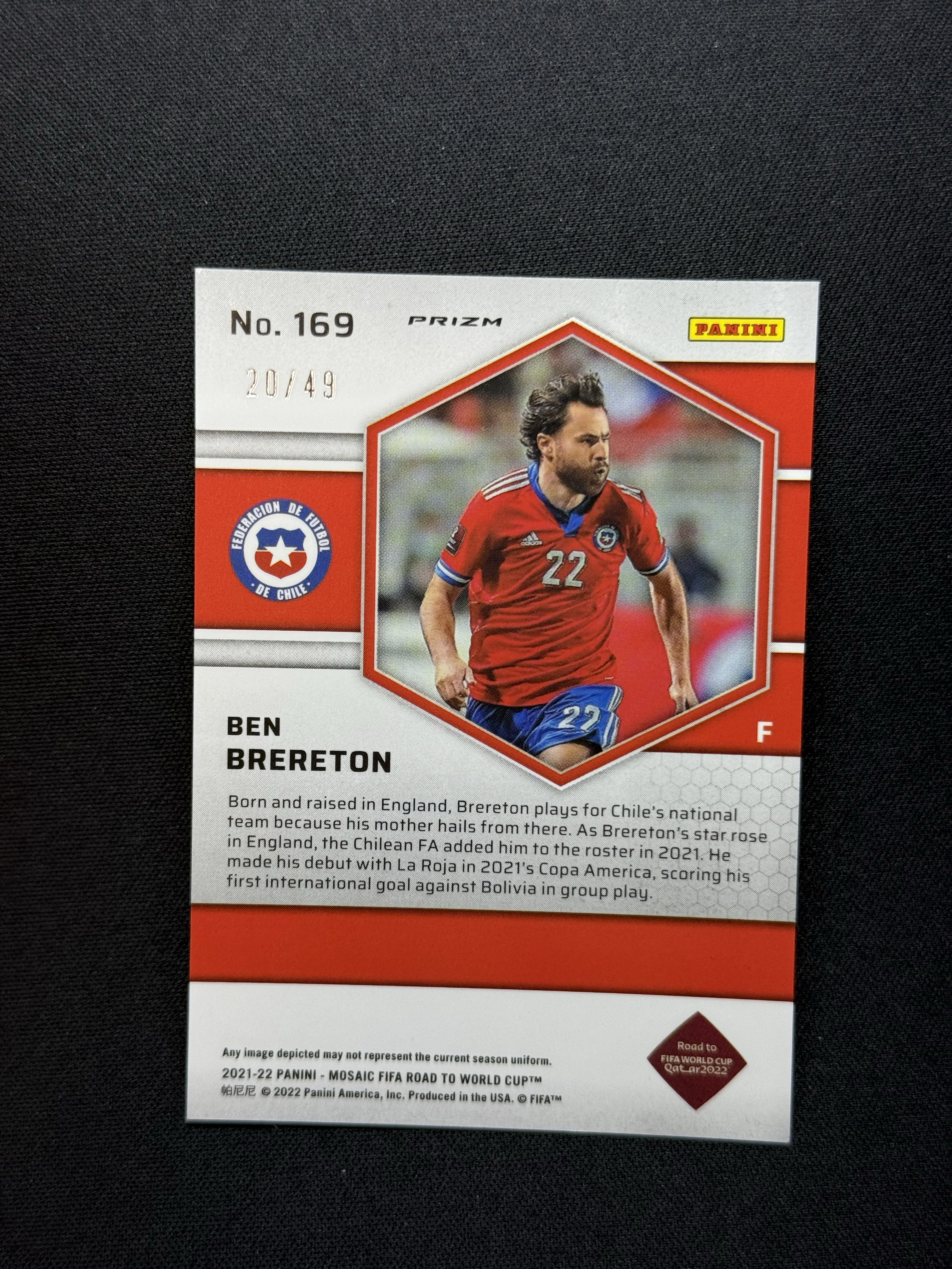 2021-22 Panini Mosaic Ben brereton RC 【小贝代拍】马赛克 世界杯之路 智利 新秀 布里尔顿 粉马赛克折 /49编 瑕疵如图 拍前看描述 H MFC