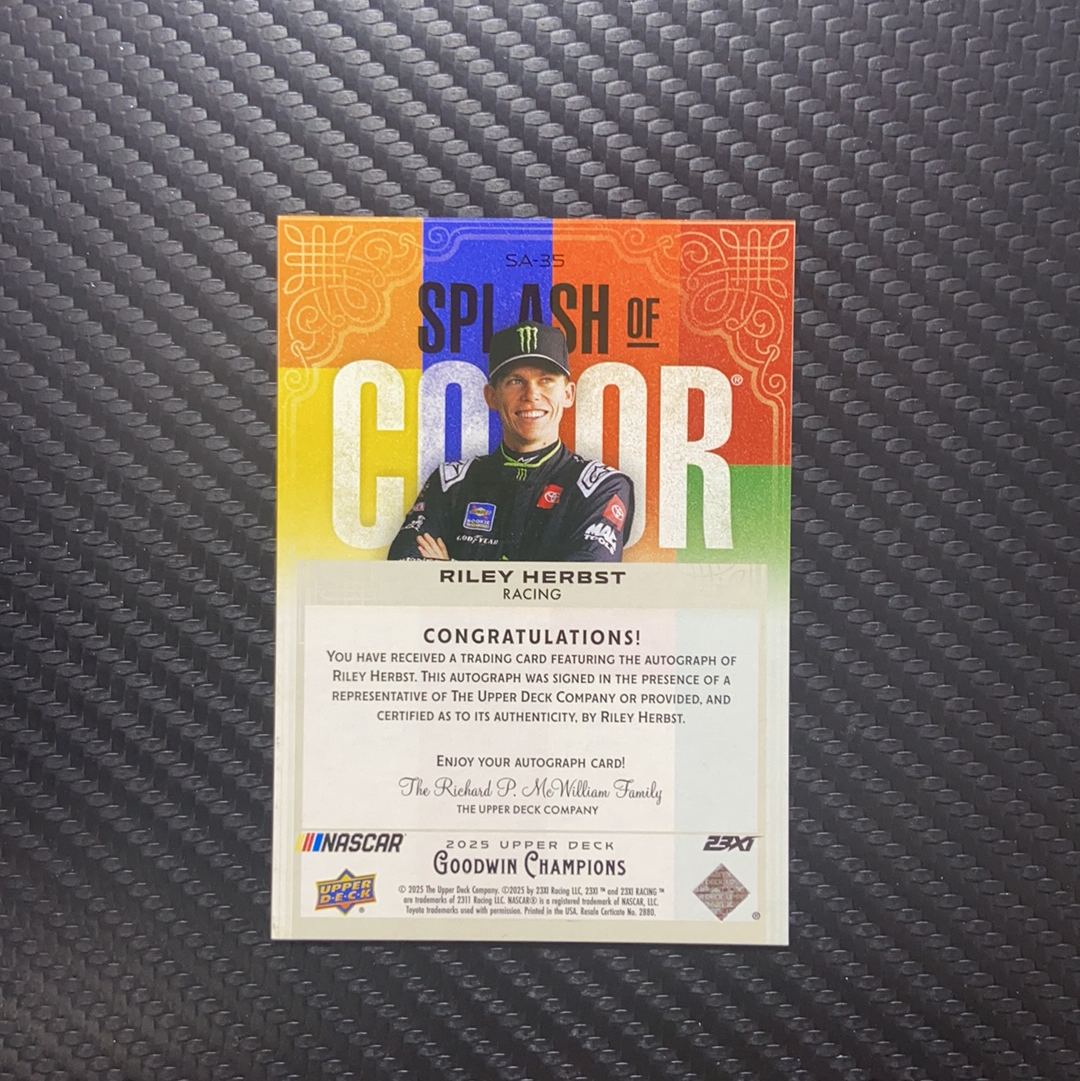 【小牛代拍】2025 Upper Deck Goodwin Champions Riley Herbst 古德温 莱利 赫斯特 Splash of color 签字 卡品如图(男)