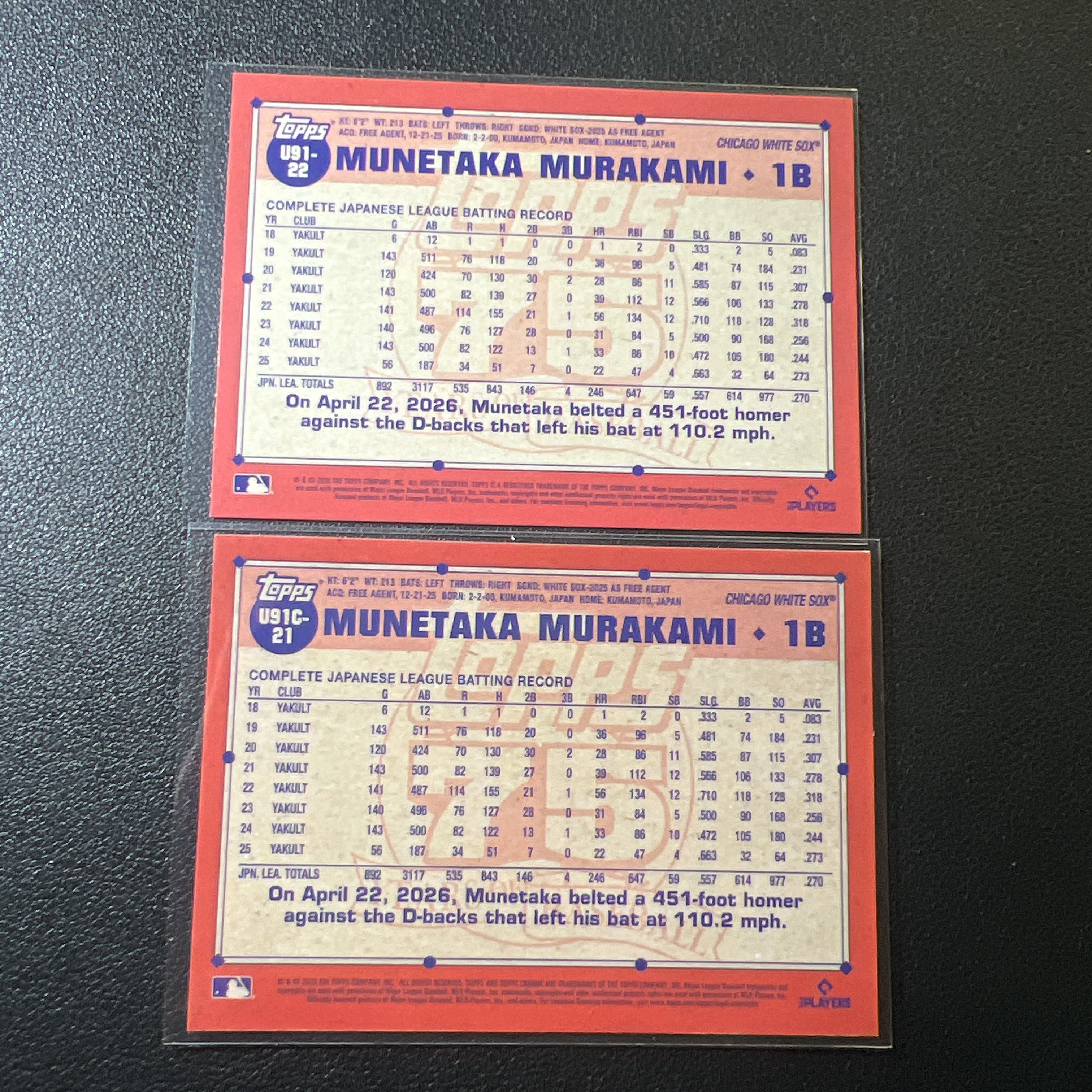【鲨鱼代卖】2026 Topps Update Series 棒球 村上宗隆 Munetaka Murakami RC新秀 芝加哥白袜 复古特卡 一张chrome 银mojo折 打包FY0710
