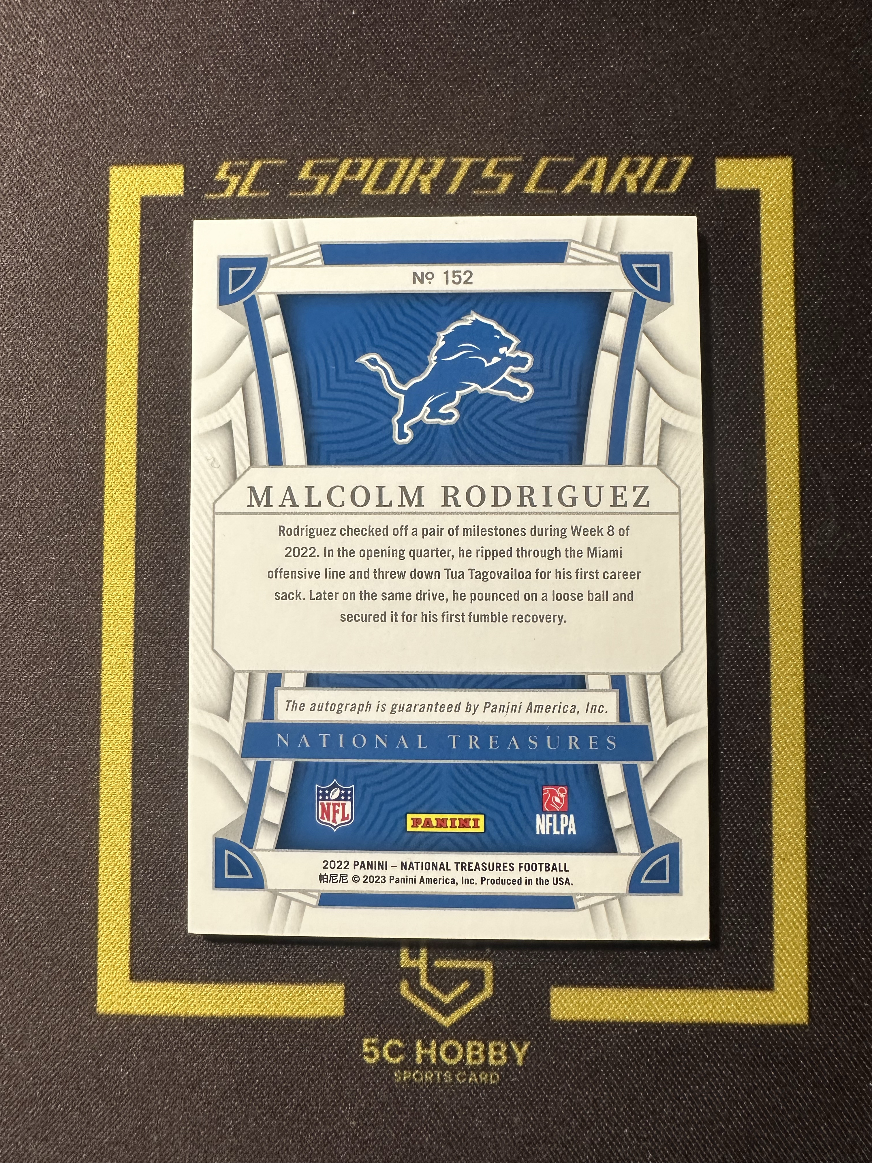 【主演出卡】 2022 panini 国宝 national treasures 橄榄球 雄狮队 Malcolm Rodriguez 新秀 99编 卡品如图 凑套必备