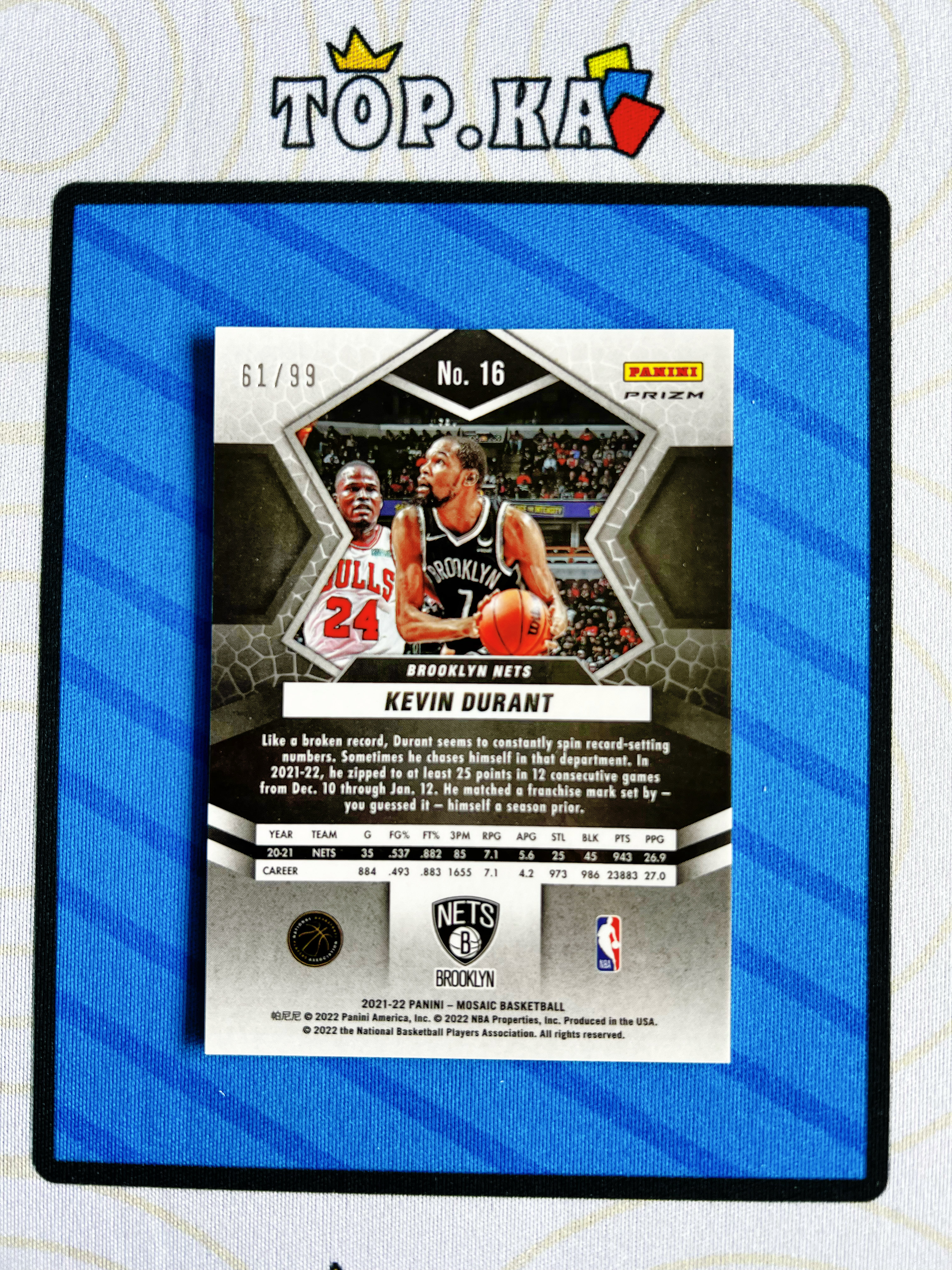 【顶尖卡社】2021-22 Panini Mosaic Kevin Durant 篮网 凯文 杜兰特 死神 KD 马赛克 蓝马赛克折 61/99编 转会火箭 新赛季投资 详情看描述 卡品如图【凯里】