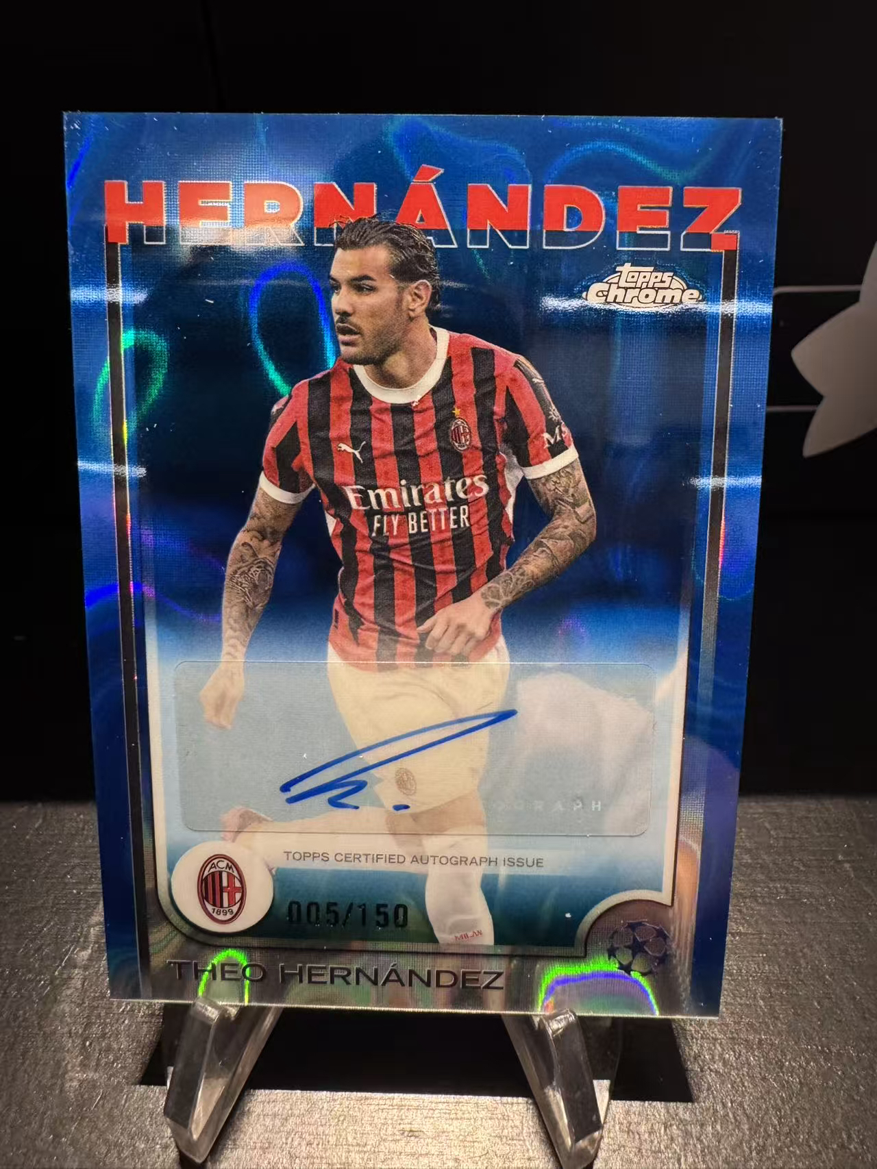 龖 2024-25 Topps Chrome 欧冠TC 特奥·埃尔南德斯 Theo Hernandez 005/150编 蓝熔岩折 完美签名签字 AC米兰皇家马德里 马德里竞技 卡品如图 MJ002L