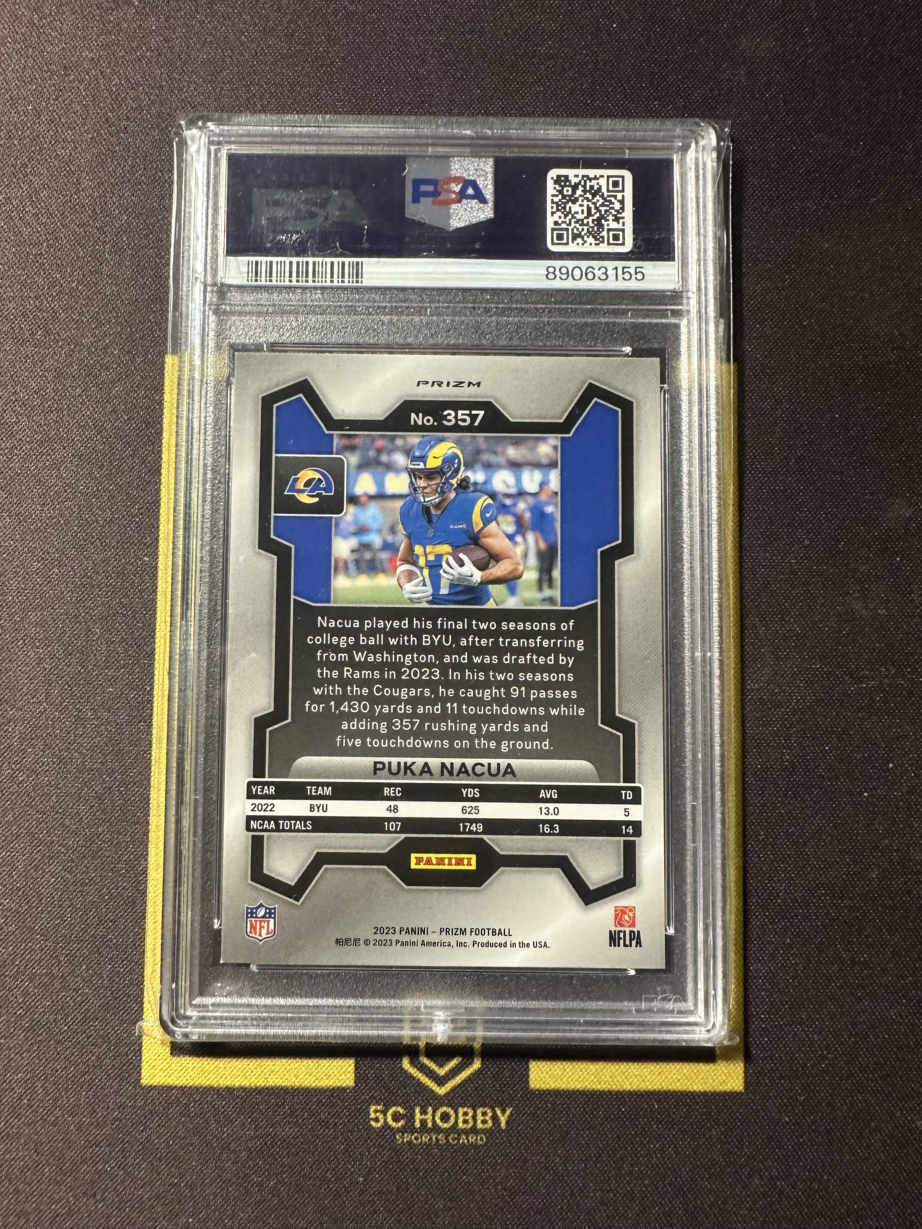 2023 Panini Prizm PUKA NACUA RC 【主演出卡】公羊超级新人 Nacua 新秀 RC SILVER PRIZM #357 PSA9