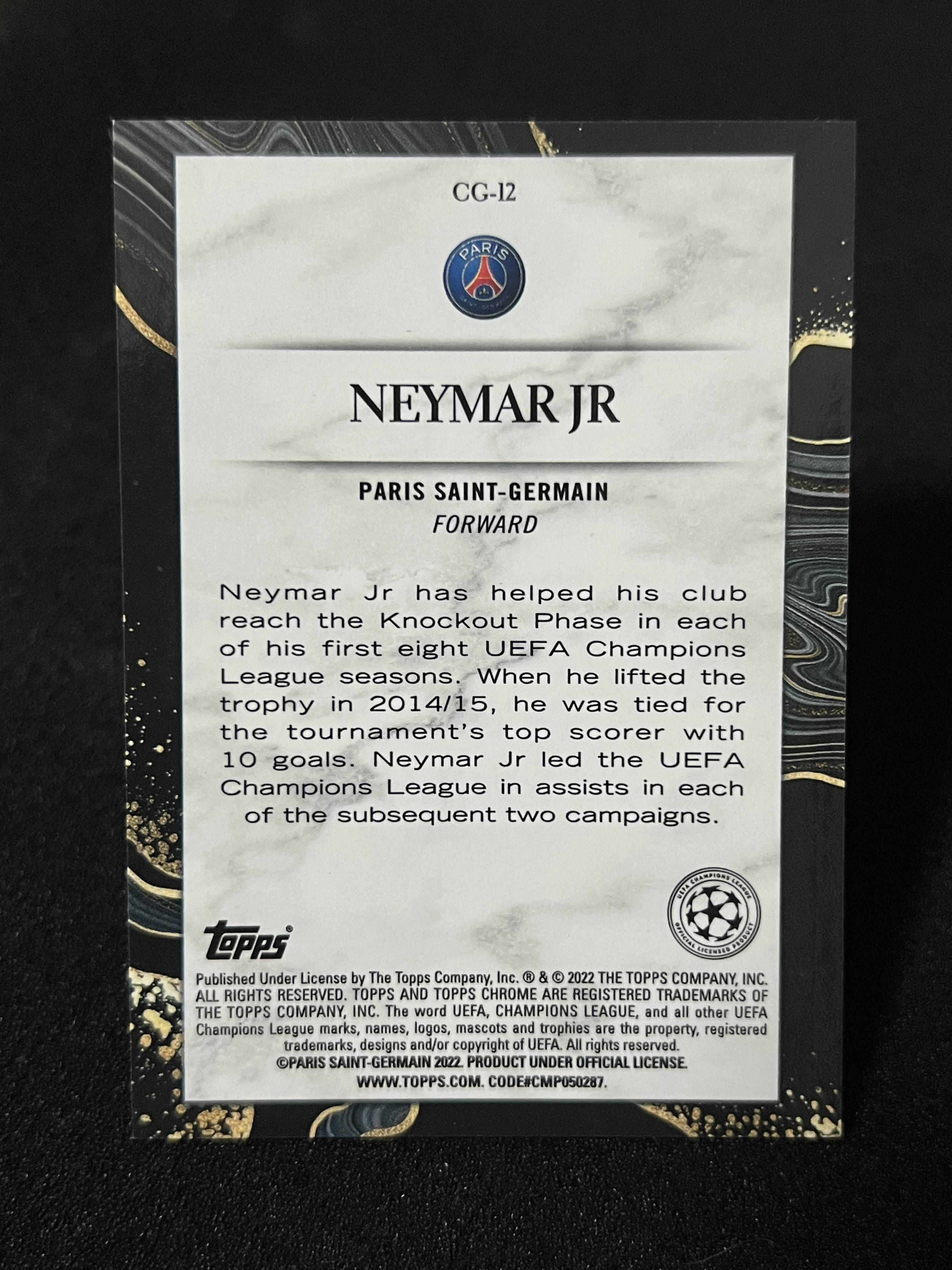 2022 Topps UEFA Champions League Neymar Jr【挂机拍卖】欧冠 巴黎圣日耳曼 内马尔 荣耀特卡 银折 大巴黎 #CG-12 收藏 凑套 卡品如图