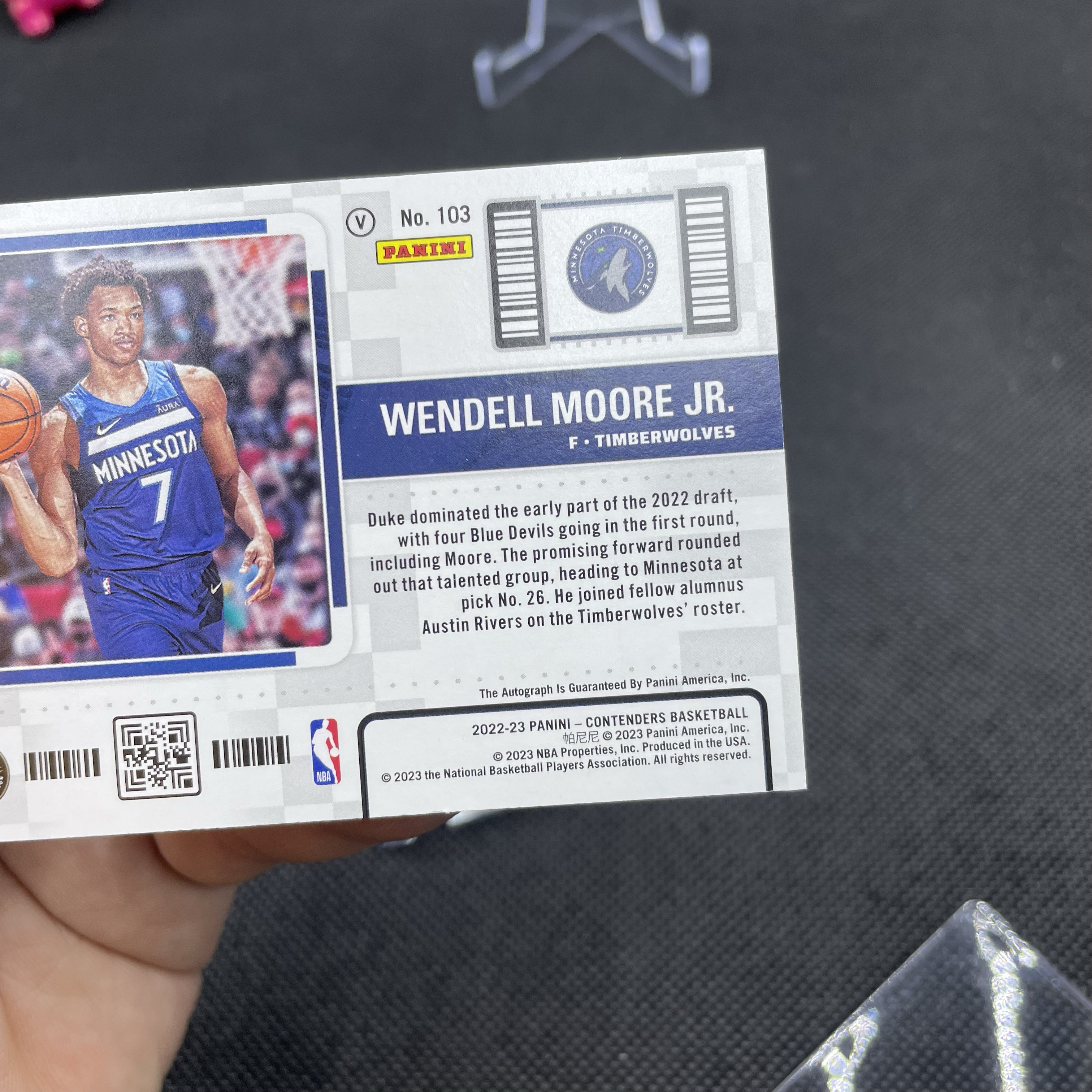 2022-23 Panini Contenders Wendell Moore Jr. RC 球票 森林狼 新秀 小温德尔 摩尔 签字 卡签 爱德华兹队友 潜力秀 墨迹湛蓝 品如图 不累计 阿苏