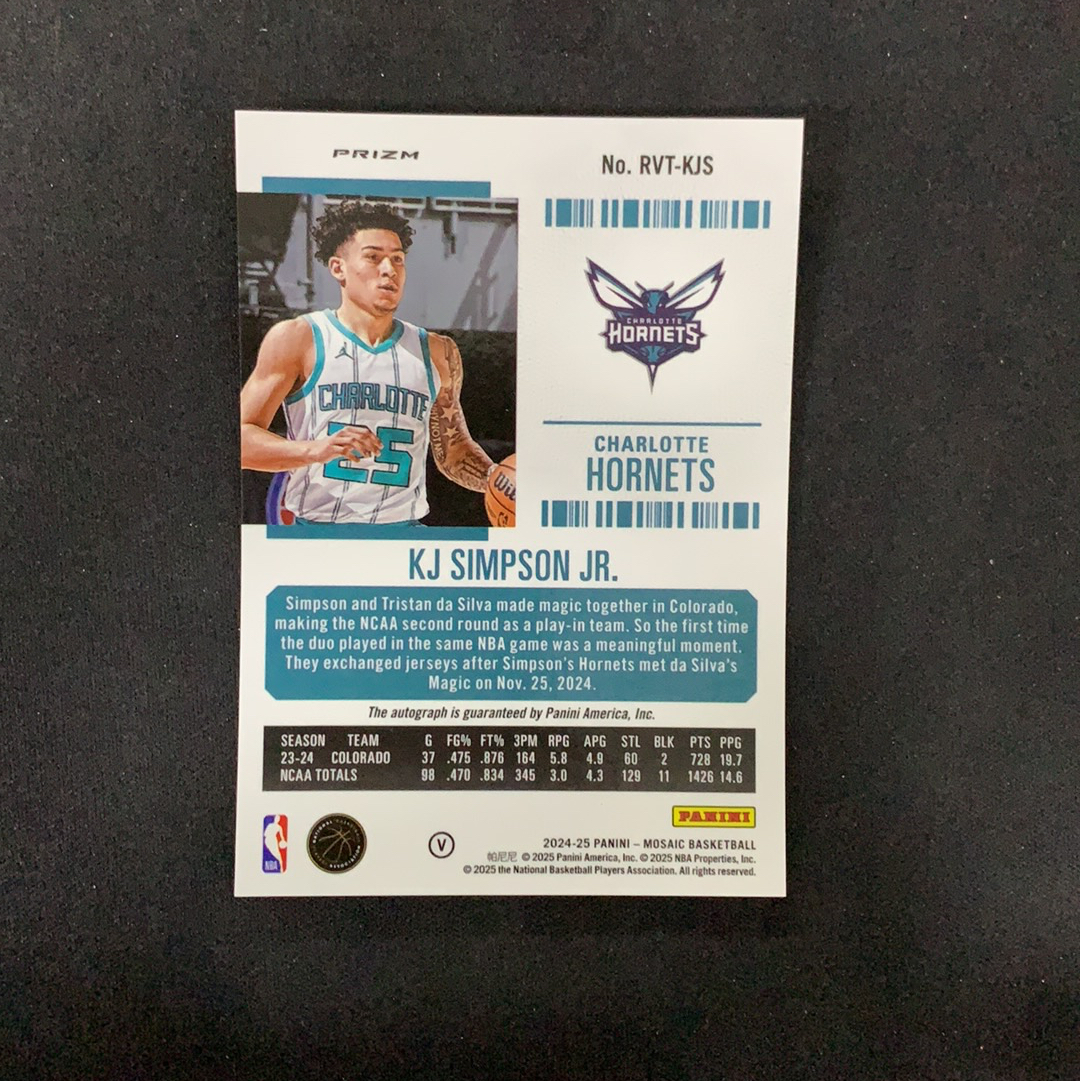 2024-25 Panini Mosaic KJ Simpson RC 【SC拍卖】马赛克 新秀 黄蜂 辛普森 签字 球票签 圈圈折 收藏必备(ing哥)