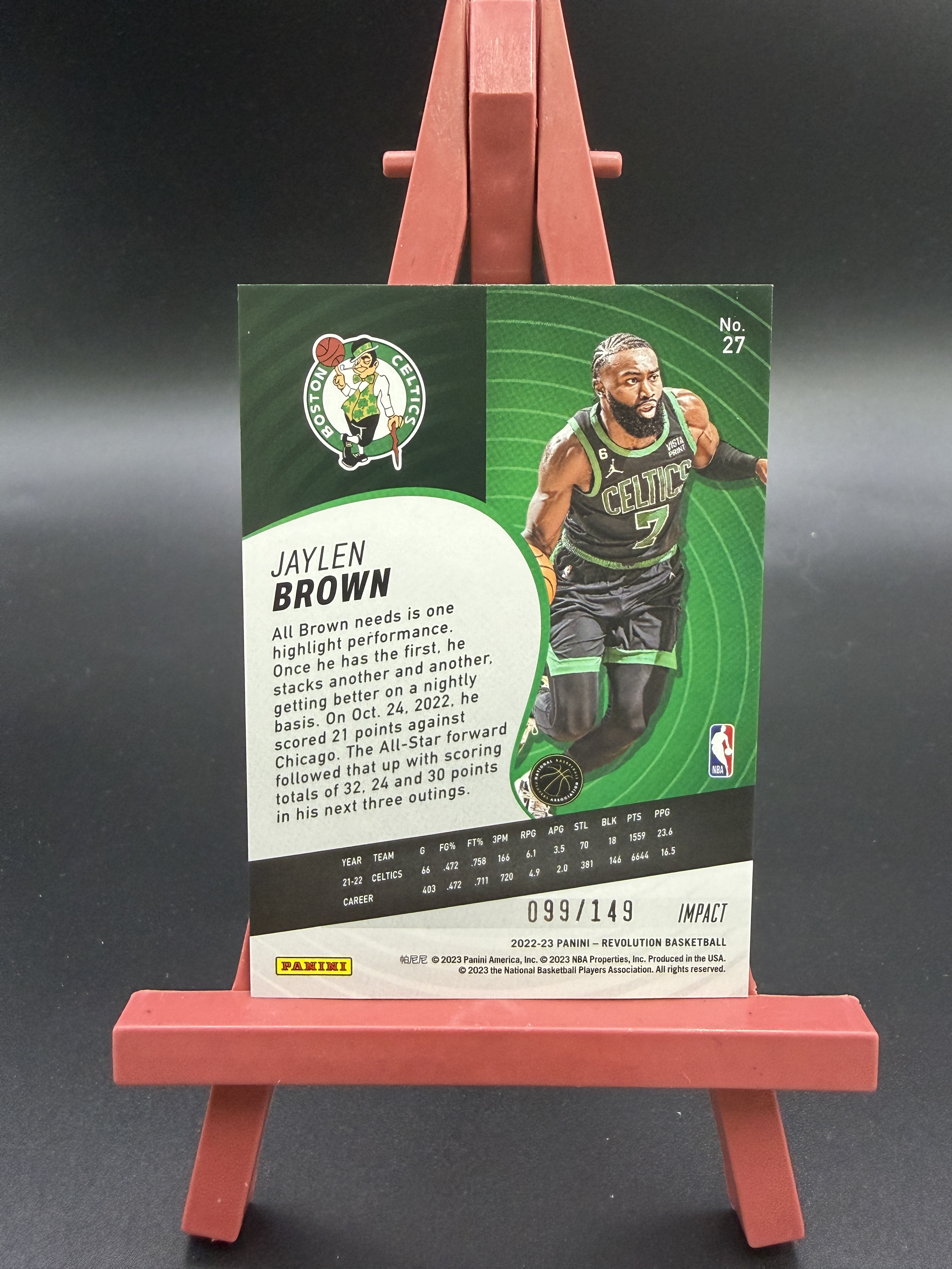 【西子拍卖】2022-23 Panini Revolution 革命 IMPACT JAYLEN BROWN 杰伦 布朗 蓝爆炸折 折射 099/149编 凯尔特人 卡品如图 XZ04