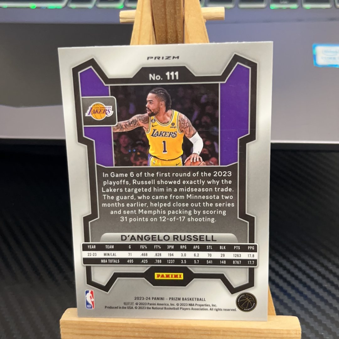 2023-24 Panini Prizm D'Angelo Russell 拉塞尔 湖人 银折 折射 prizm系列 pz 卡品如图 凑图必备 值得收藏!免费代卖!