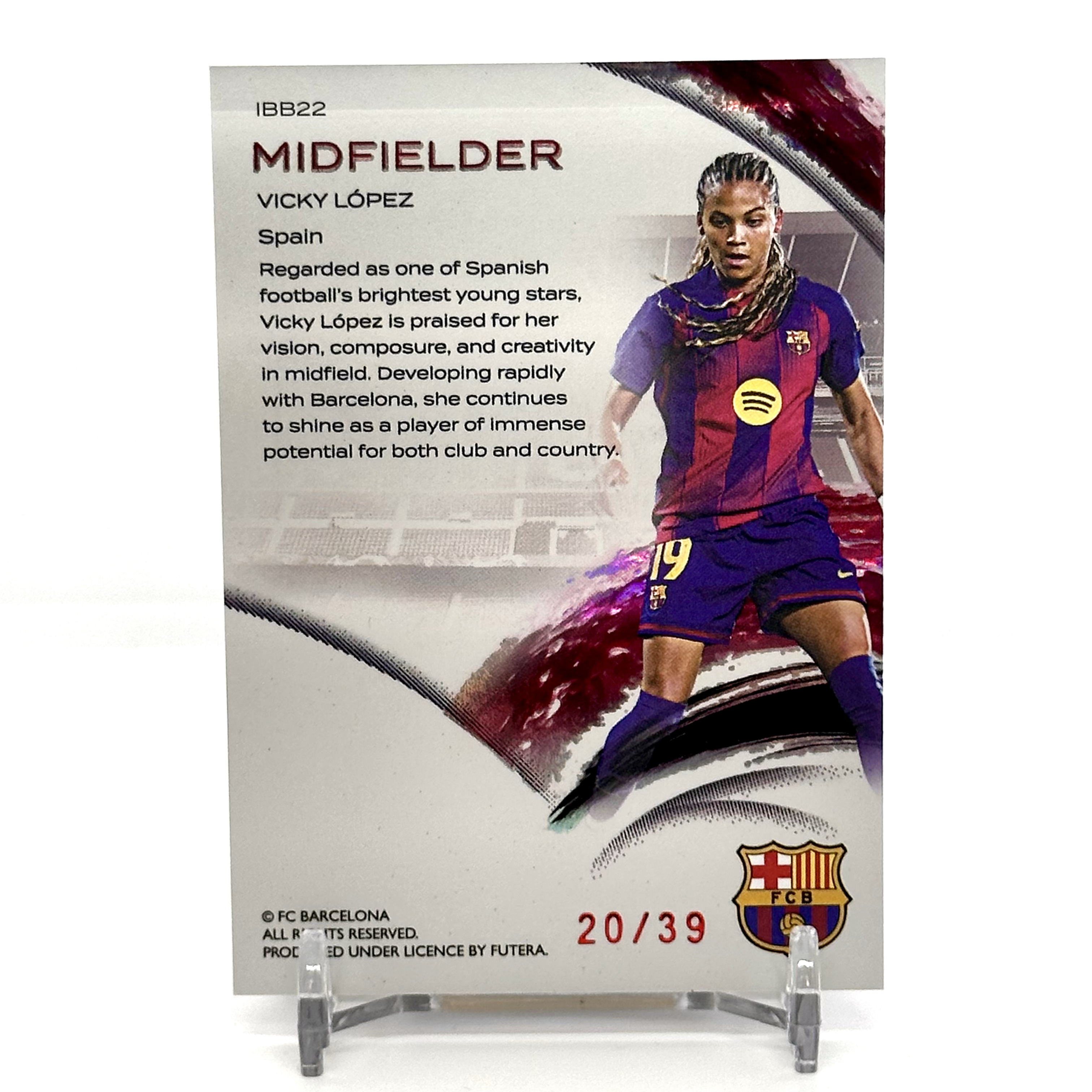 2025 Futera Incredible Barcelona Vicky Lopez Base Midfield 20/39编 中场基础卡 维姬 洛佩斯 巴塞罗那 巴萨 女足 福特拉【芥末-阿玮】
