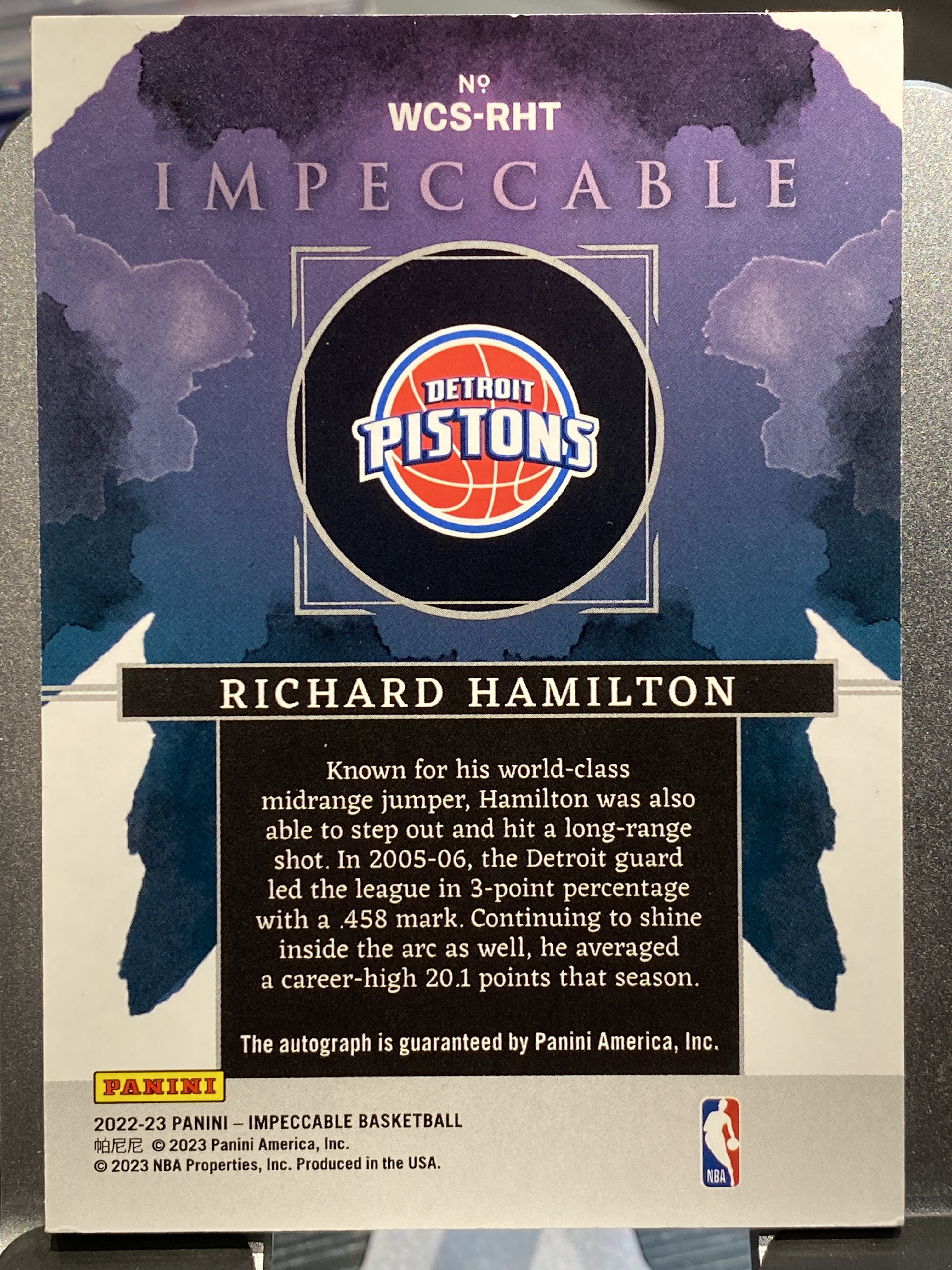 2022-23 【靓星代拍】 Impeccable Richard Hamilton 活塞 传奇名宿 汉密尔顿 2/49编 卡签 签名签字 小真金 卡品如图 专收必备 #小孩