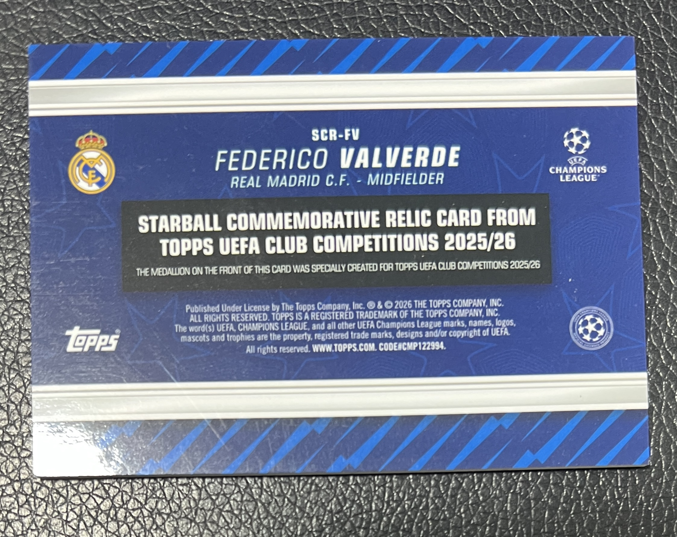 2026 Topps Topps Federico Valverde 巴尔韦德 UCC 欧冠铁标 皇马中场核心 乌拉圭队长 实卡超美 收藏投资 卡品如图