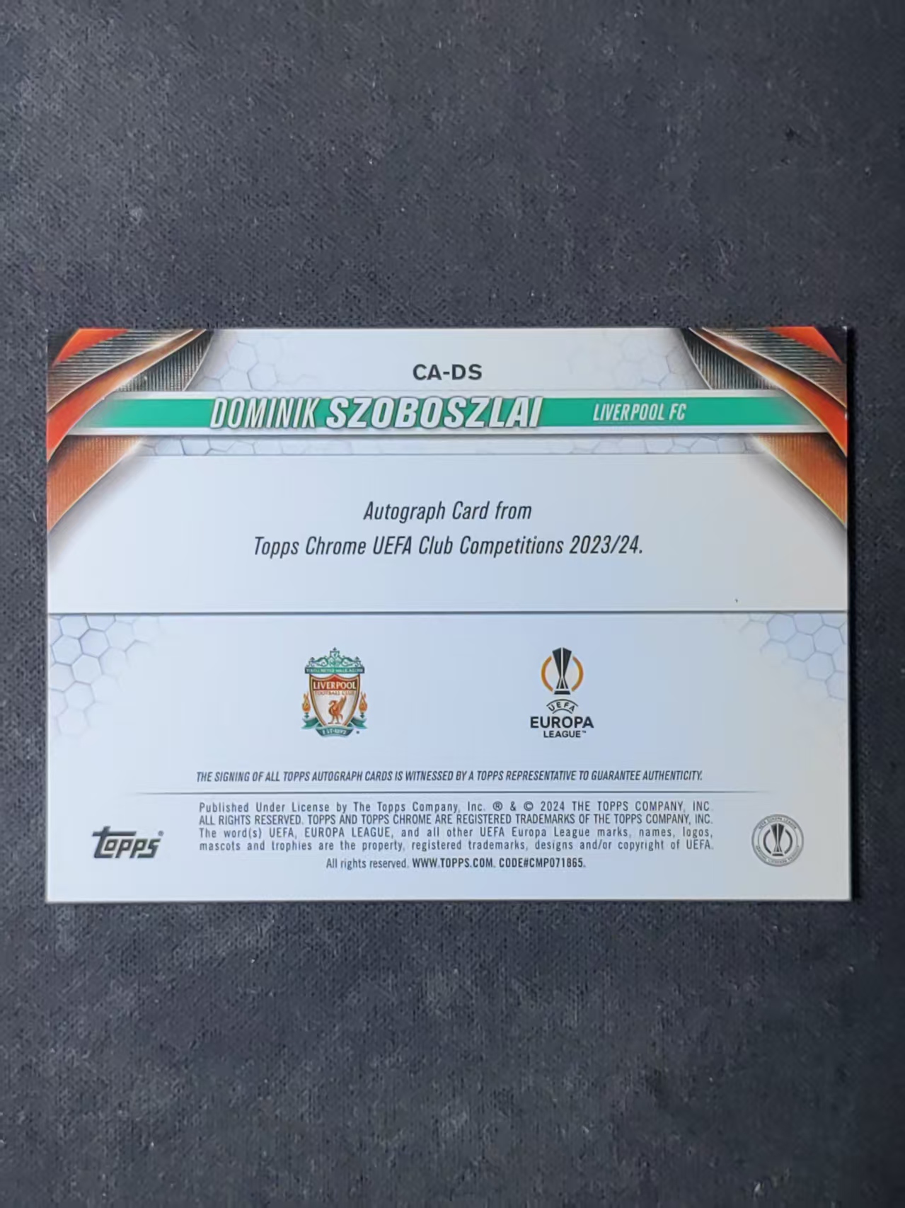2024 Topps Chrome Dominik Szoboszlai 【林林拍卖tiffany】tc系列 欧战 利物浦 索博斯洛伊 银折 签字