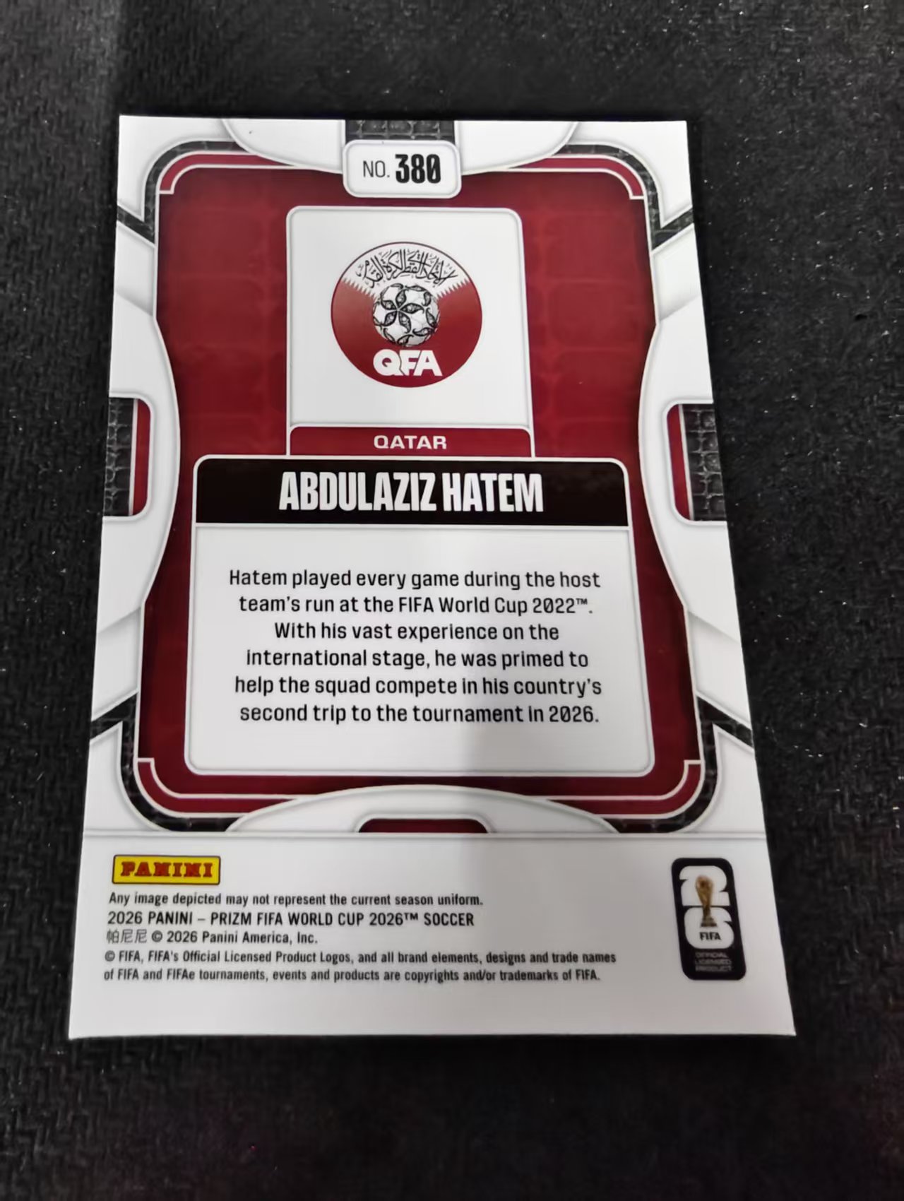 2026 Panini World Cup Prizm Abdulaziz Hatem 阿卜杜勒 阿齐兹 卡塔尔 RC新秀 PZ世界杯 划痕 边角瑕疵#380