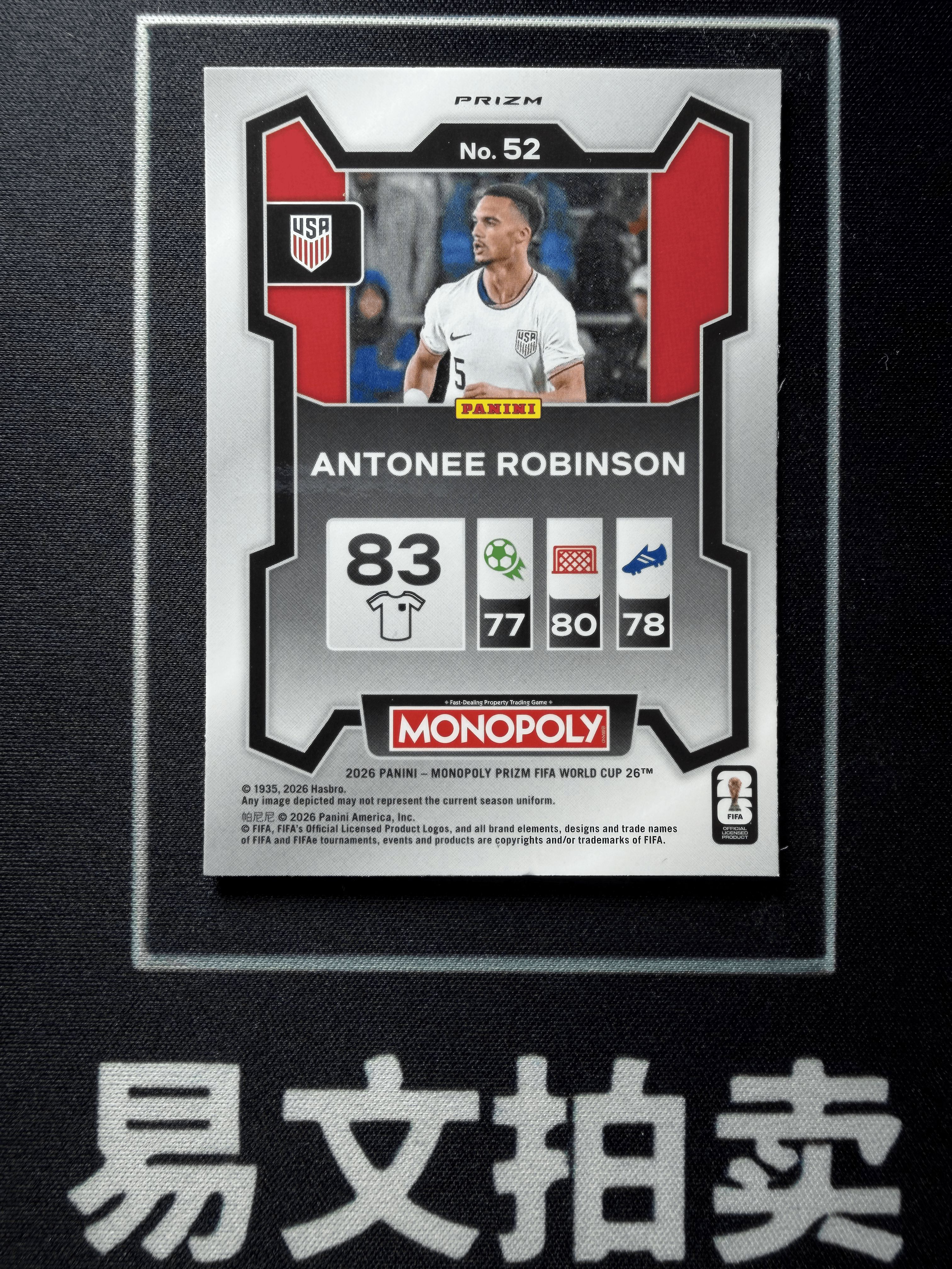 【易文拍卖 超级回款】2026 Panini Prizm Pz 美加墨世界杯 大富翁 ANTONEE ROBINSON 安东内 罗宾逊 富勒姆 美国 蓝图腾折 卡品如图