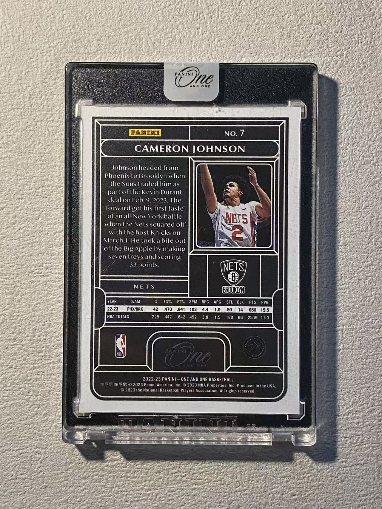 2022-23 Panini One and One Cameron Johnson oao 篮网 卡梅隆 约翰逊 黄忠 /40编 低编 蓝折 折射 卡品如图 专收必备 原封砖