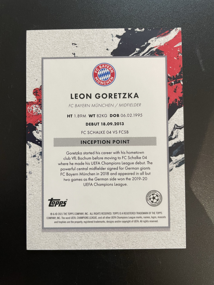 2021 Topps inception Leon Goretzka 【hellfire拍卖】topps 盗梦空间系列元年 拜仁 德国 格雷茨卡 jjj