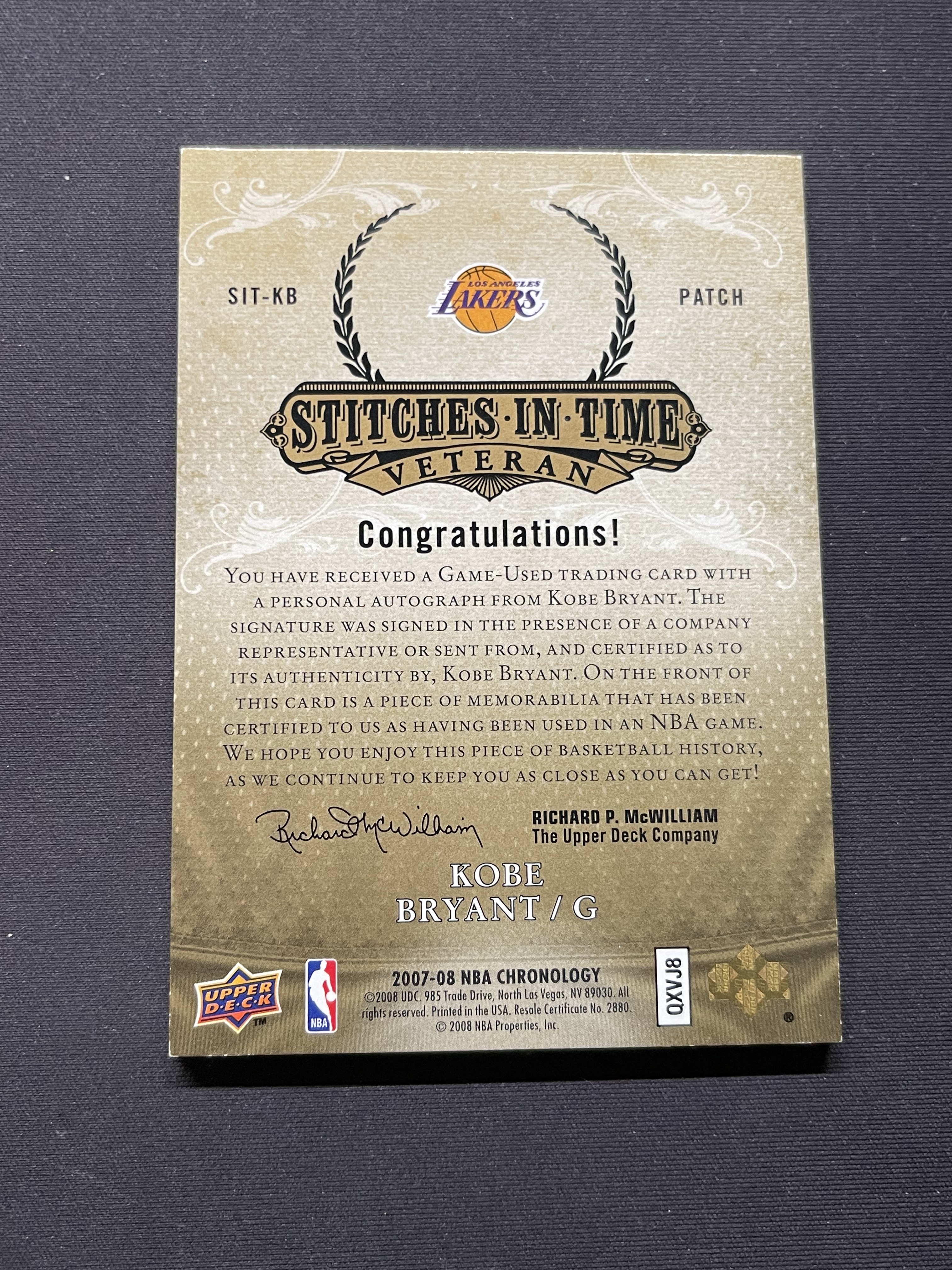 2007-08 Upper Deck Chronology Kobe Bryant 湖人 科比布莱恩特 Stitches in Time 老GU 双窗patch签字卡签 15编PA「老夫子」555